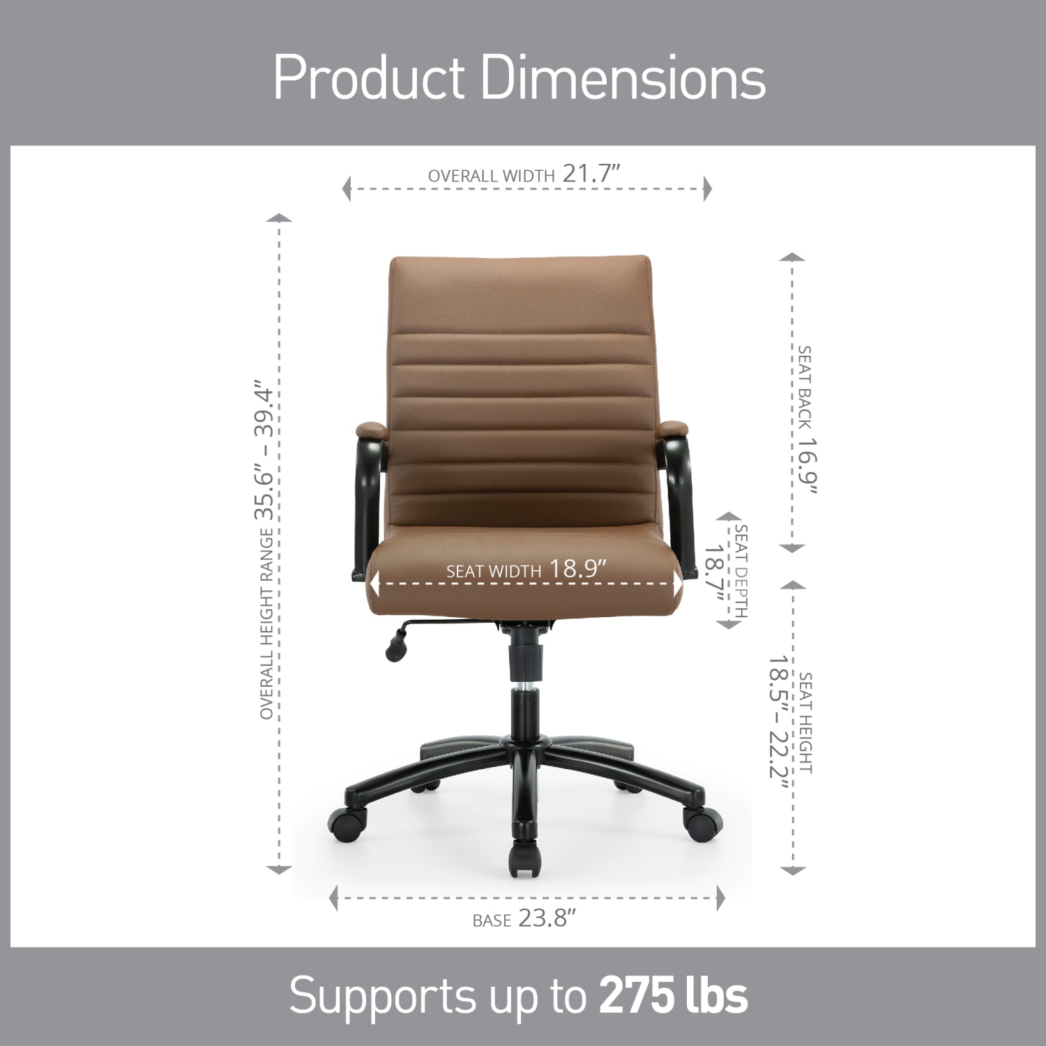 Realspace Modern Comfort Winsley Bonded Leather Mid Back Manager Office Chair BrownBlack BIFMA Compliant PopularChairscom