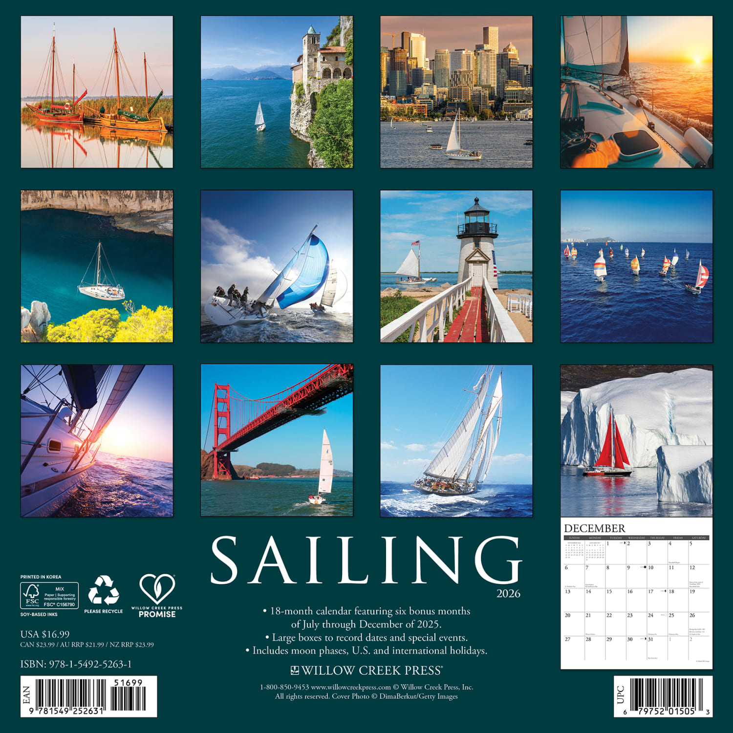 2026 Willow Creek Press Sports Monthly Wall Calendar, 12in x 12in, Sailing, January To December, 52631 - Image 6