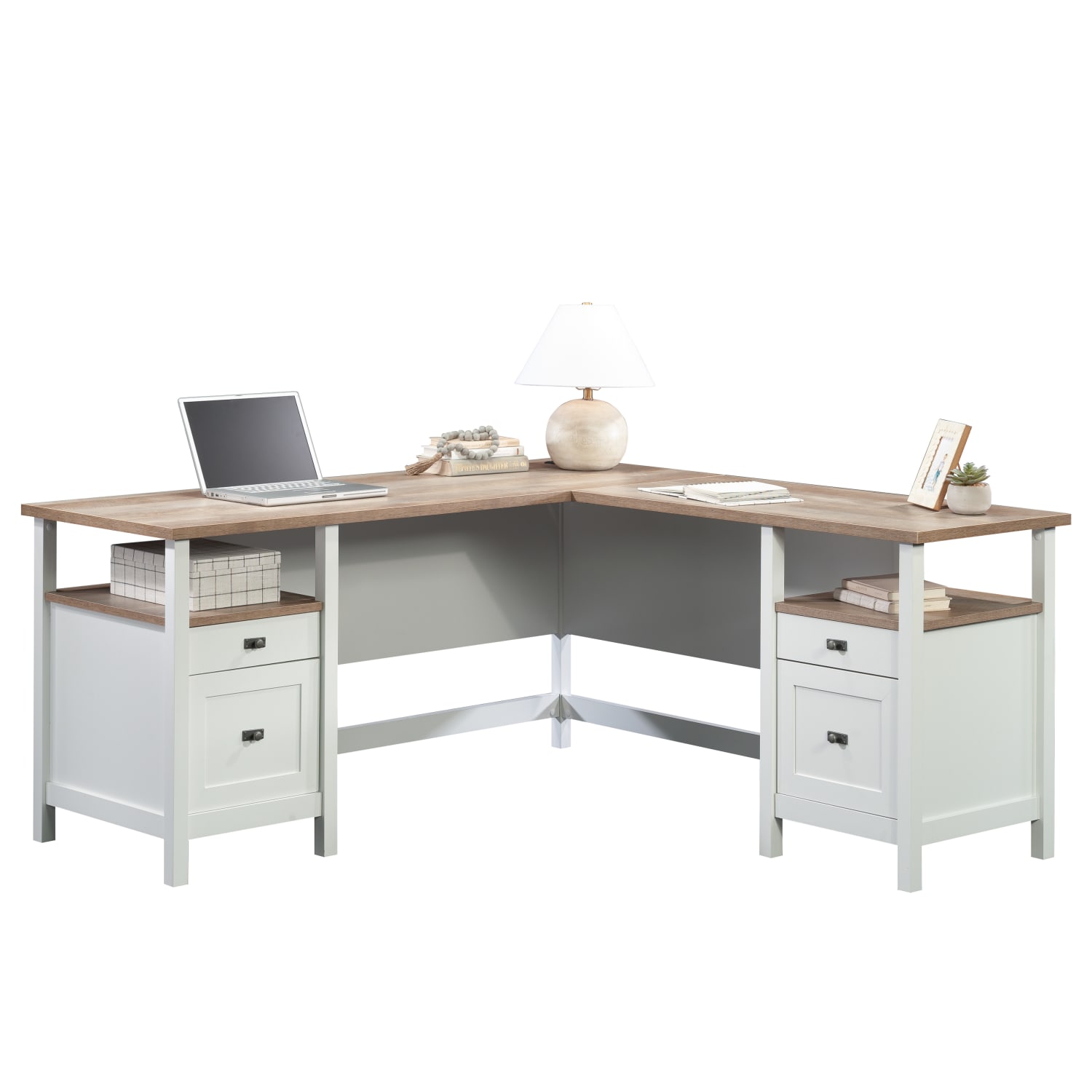 Sauder Cottage Road 65inW L Computer Desk With Drawers, White/Lintel Oak - Image 3