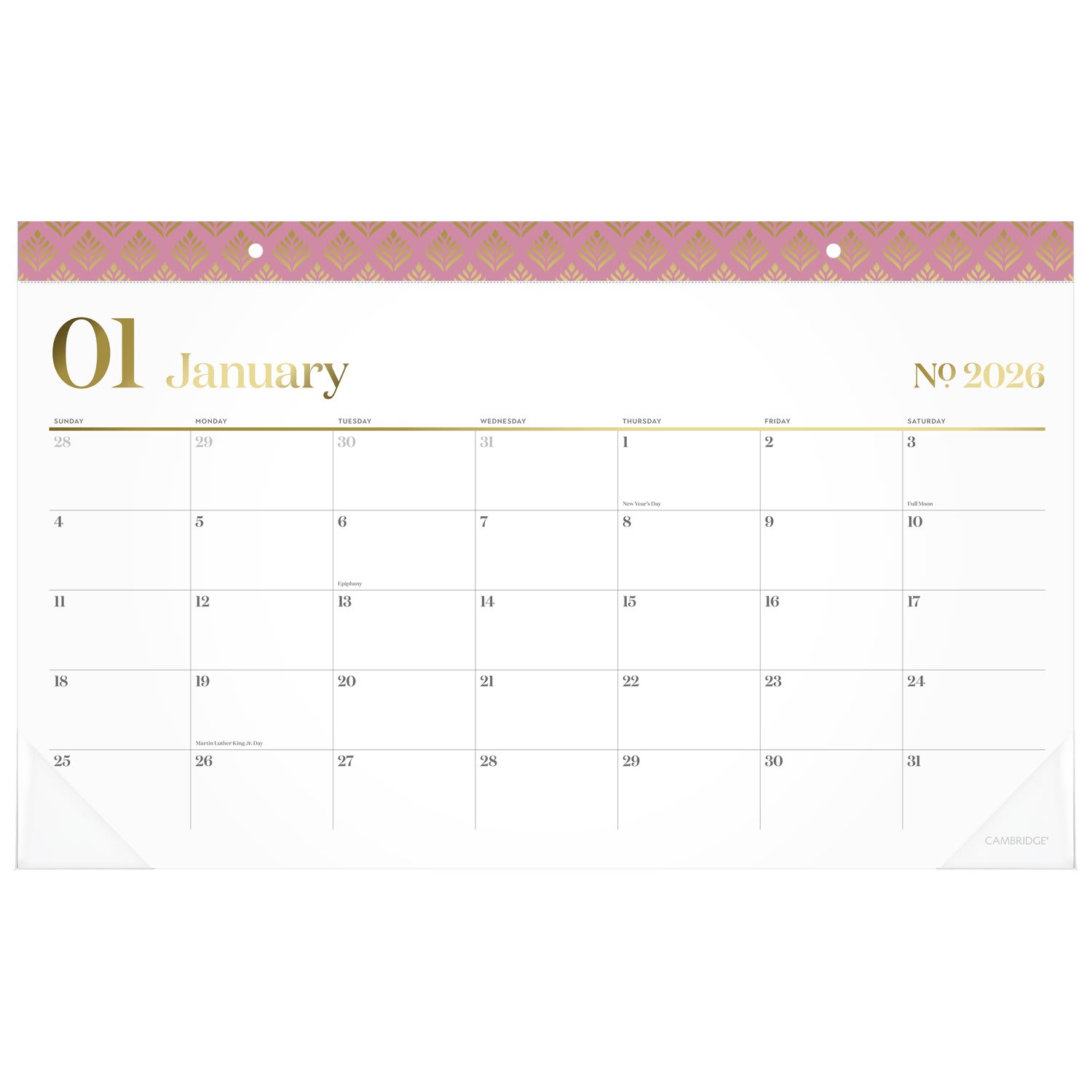 Cambridge WorkStyle 2026 Monthly Desk Pad Calendar, Cosmetic Pink, Compact, 17 3/4in x 11in