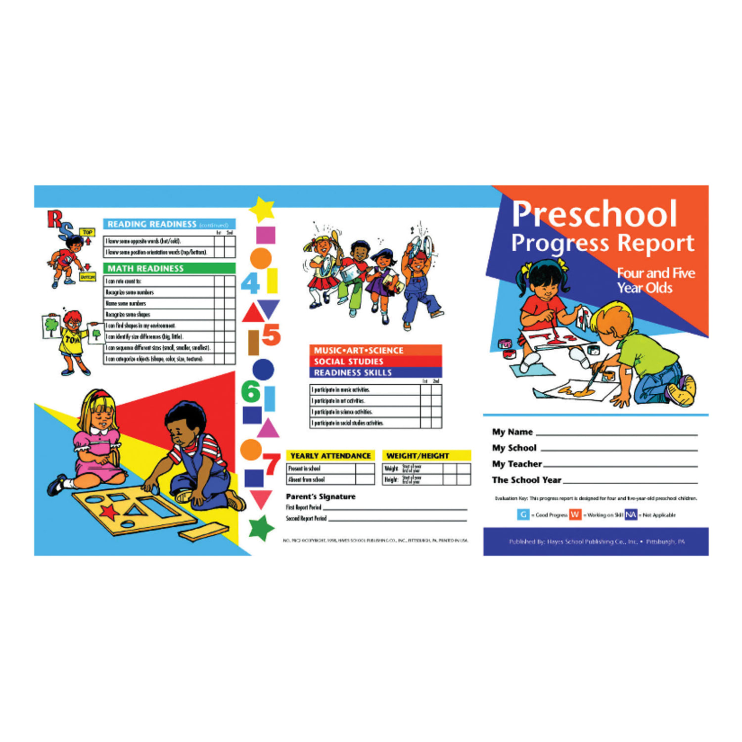 Hayes Preschool Progress Report Cards, Age 4-5, 10 Report Cards Per Pack, Set Of 6 Packs