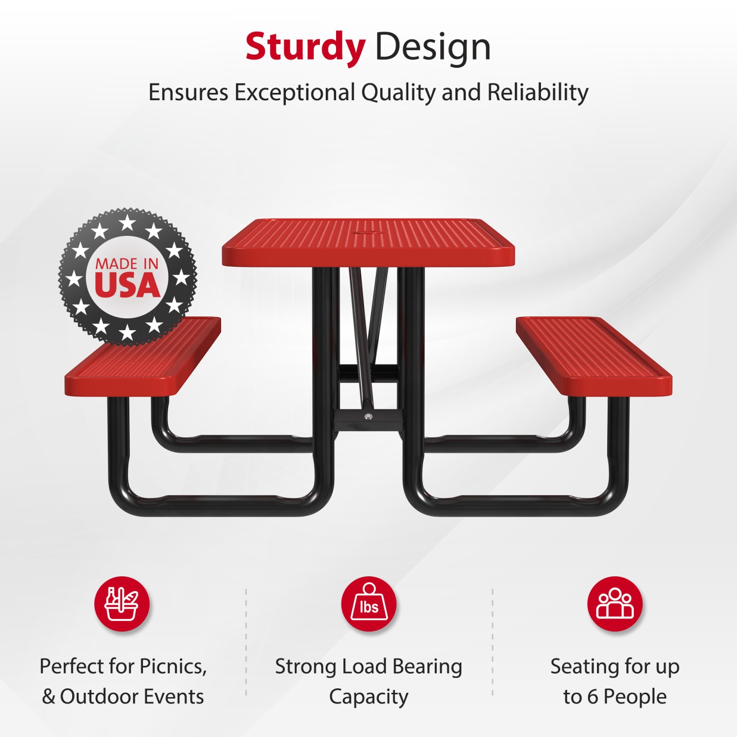 Leisure Craft Rectangle Outdoor Picnic Table, 29-11/16inH x 72inW x 62inD, Black/Red - Image 3