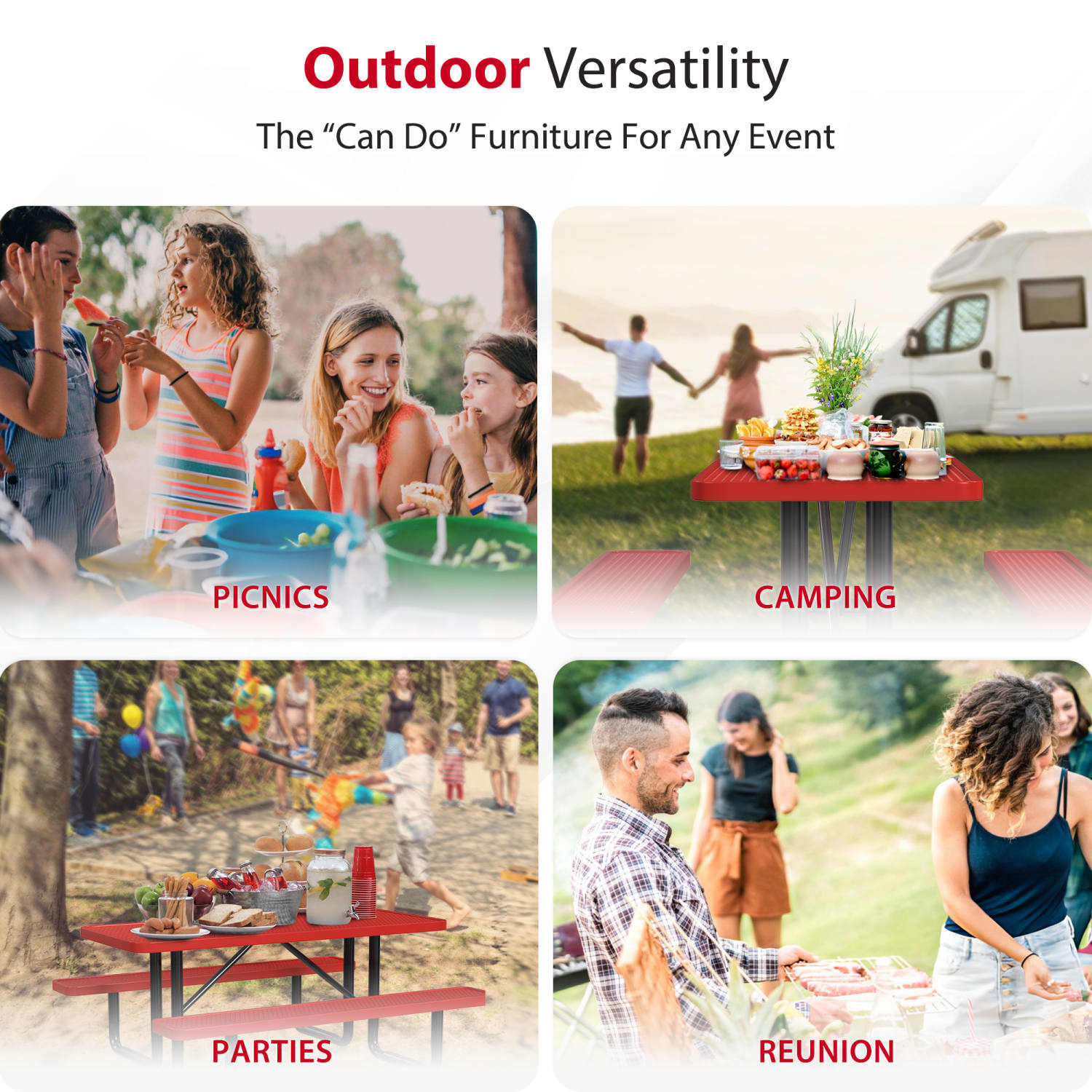 Leisure Craft Rectangle Outdoor Picnic Table, 29-11/16inH x 72inW x 62inD, Black/Red - Image 6