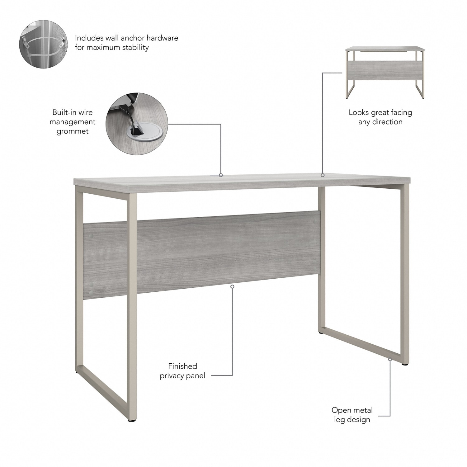 Bush Business Furniture Hybrid 48inW x 24inD Computer Table Desk With Metal Legs, Platinum Gray, Standard Delivery - Image 4