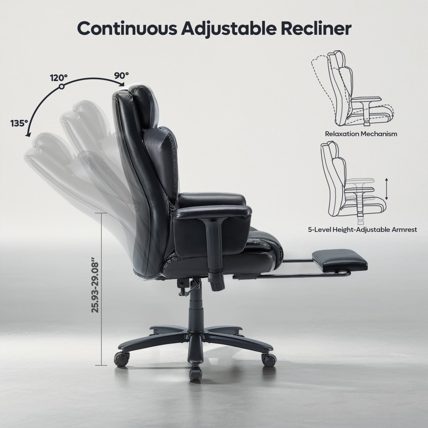 Bestier Ergonomic Faux Leather High-Back Executive Office Chair, Black - Image 4