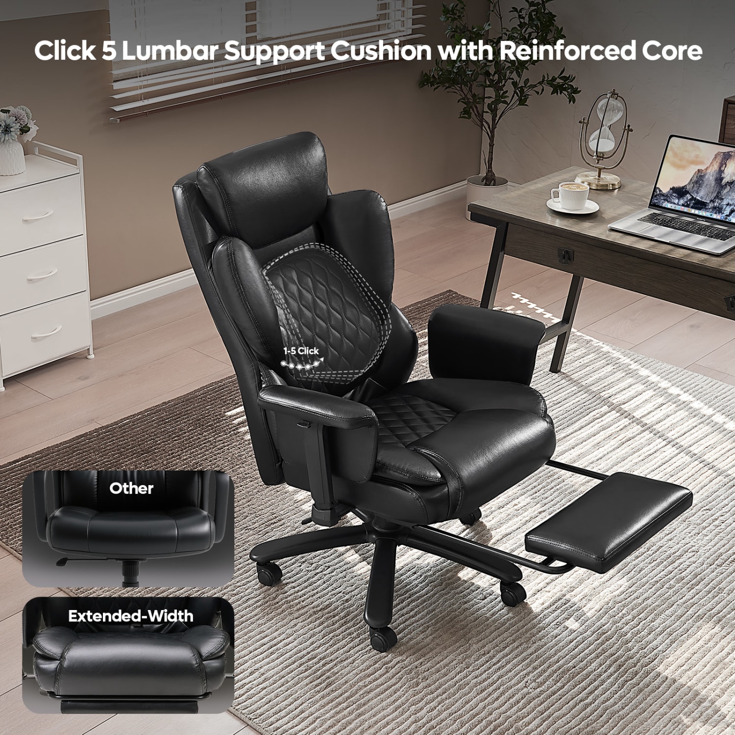 Bestier Ergonomic Faux Leather High-Back Executive Office Chair, Black - Image 6