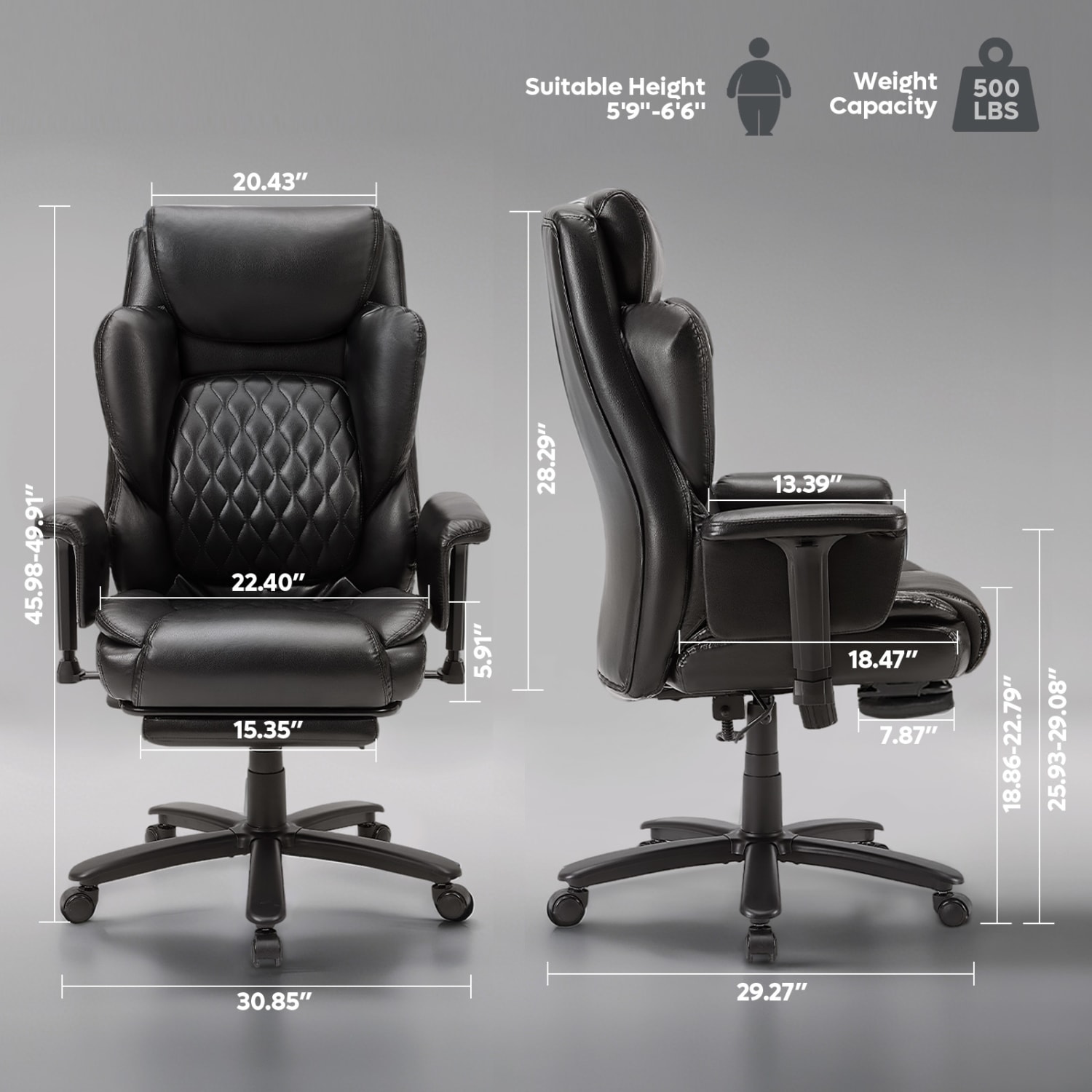 Bestier Ergonomic Faux Leather High-Back Executive Office Chair, Black - Image 8