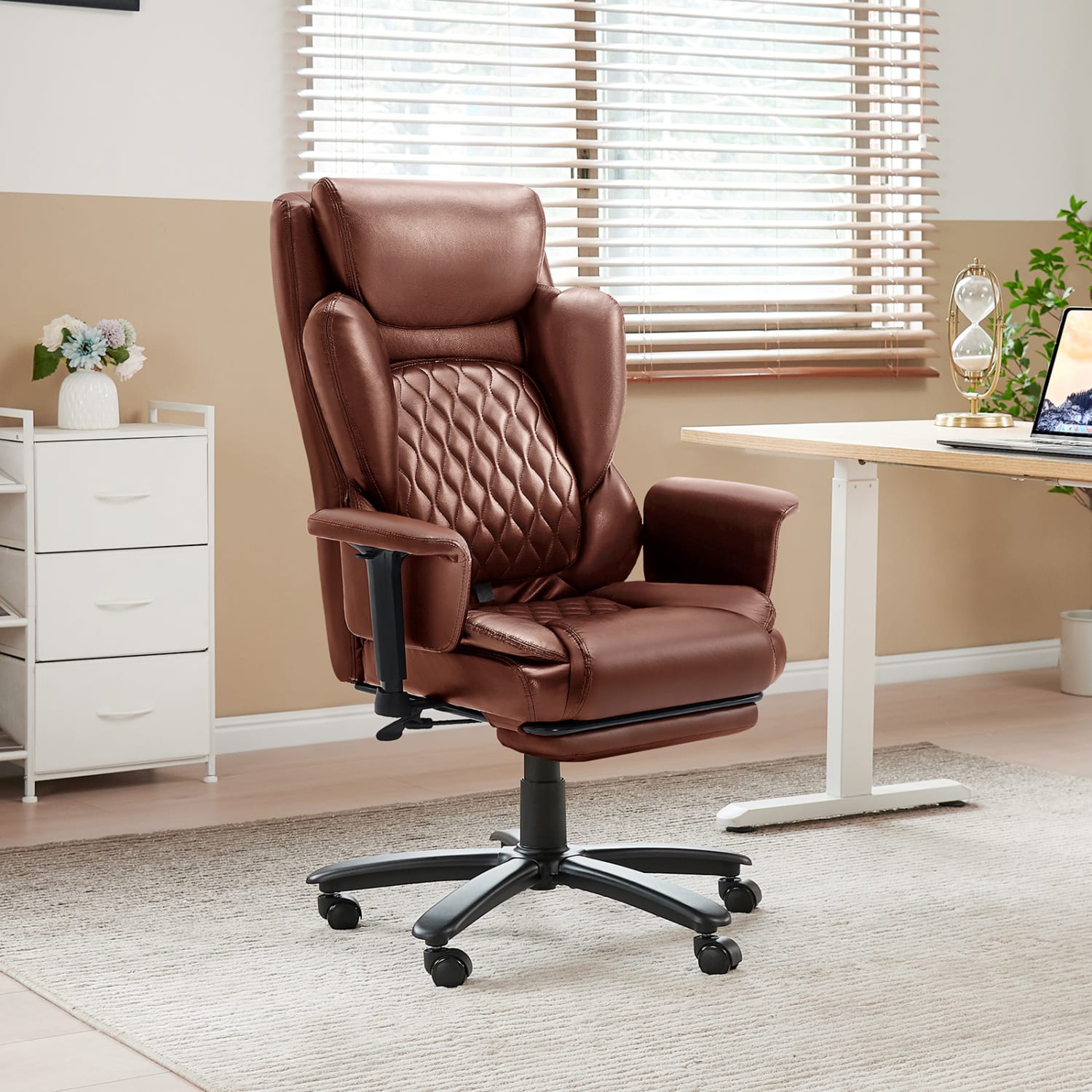 Bestier Ergonomic Faux Leather High-Back Executive Office Chair, Brown - Image 3