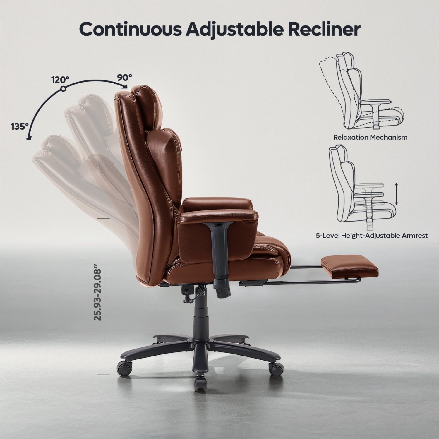 Bestier Ergonomic Faux Leather High-Back Executive Office Chair, Brown - Image 4