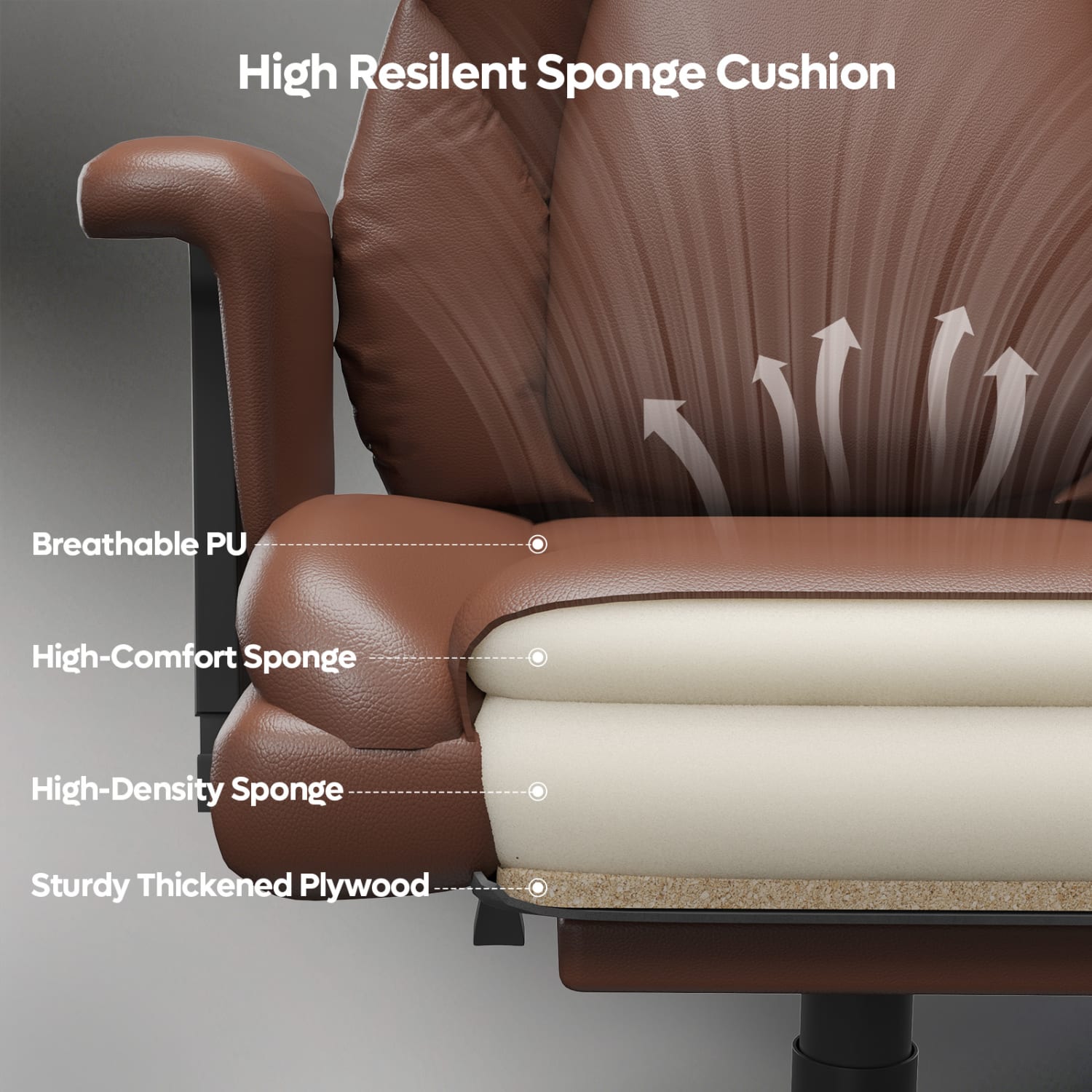 Bestier Ergonomic Faux Leather High-Back Executive Office Chair, Brown - Image 5