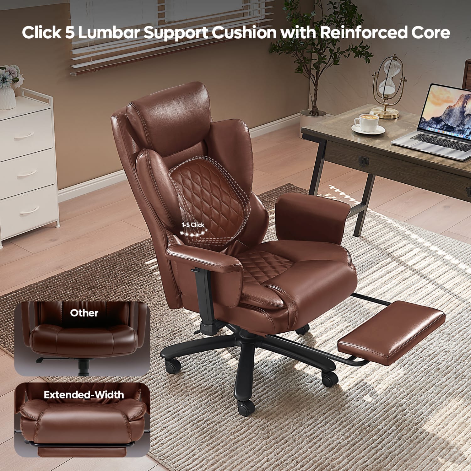 Bestier Ergonomic Faux Leather High-Back Executive Office Chair, Brown - Image 6