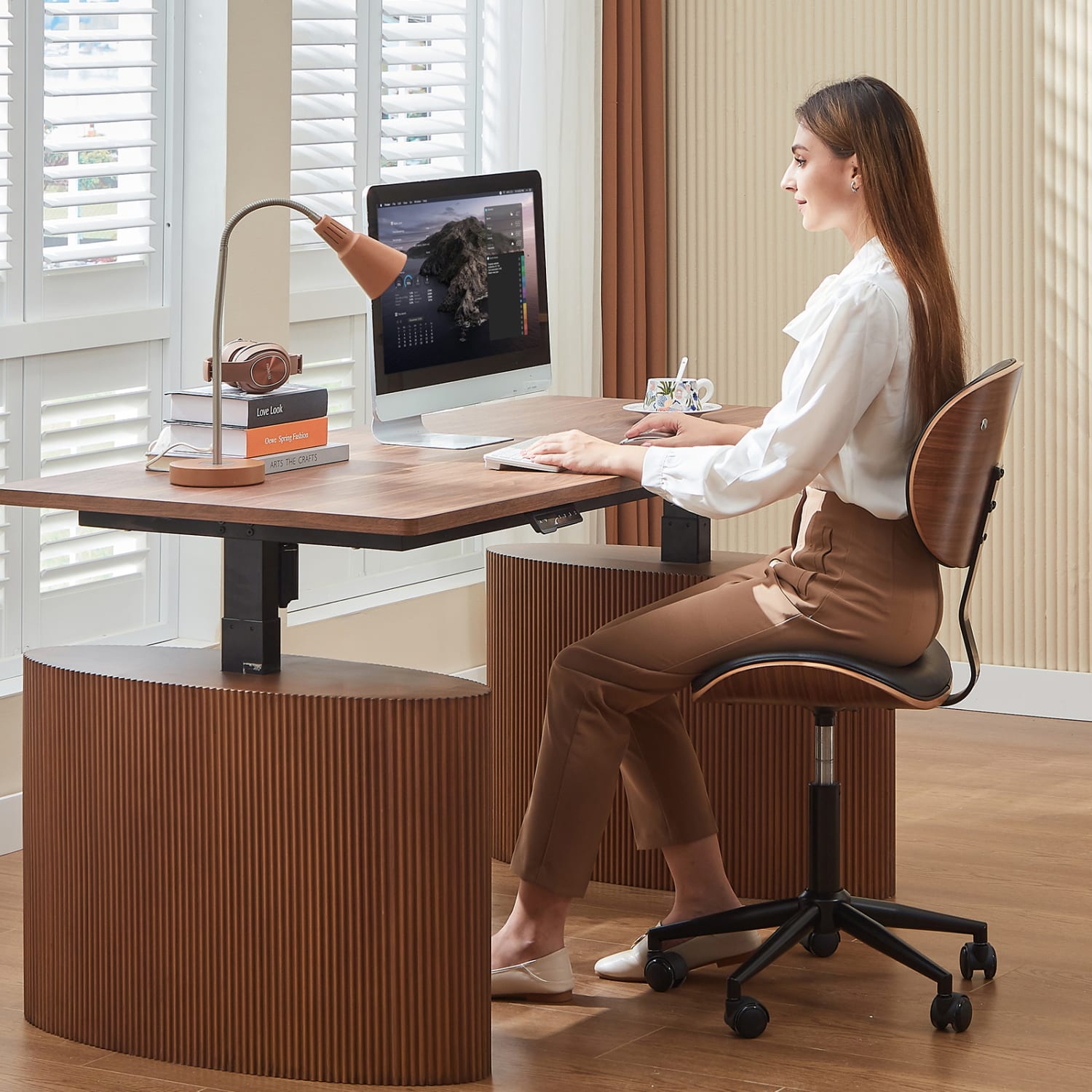 Bestier Ergonomic Faux Leather Mid-Back Armless Office Task Chair With Swivel Curved Seat, Black - Image 3