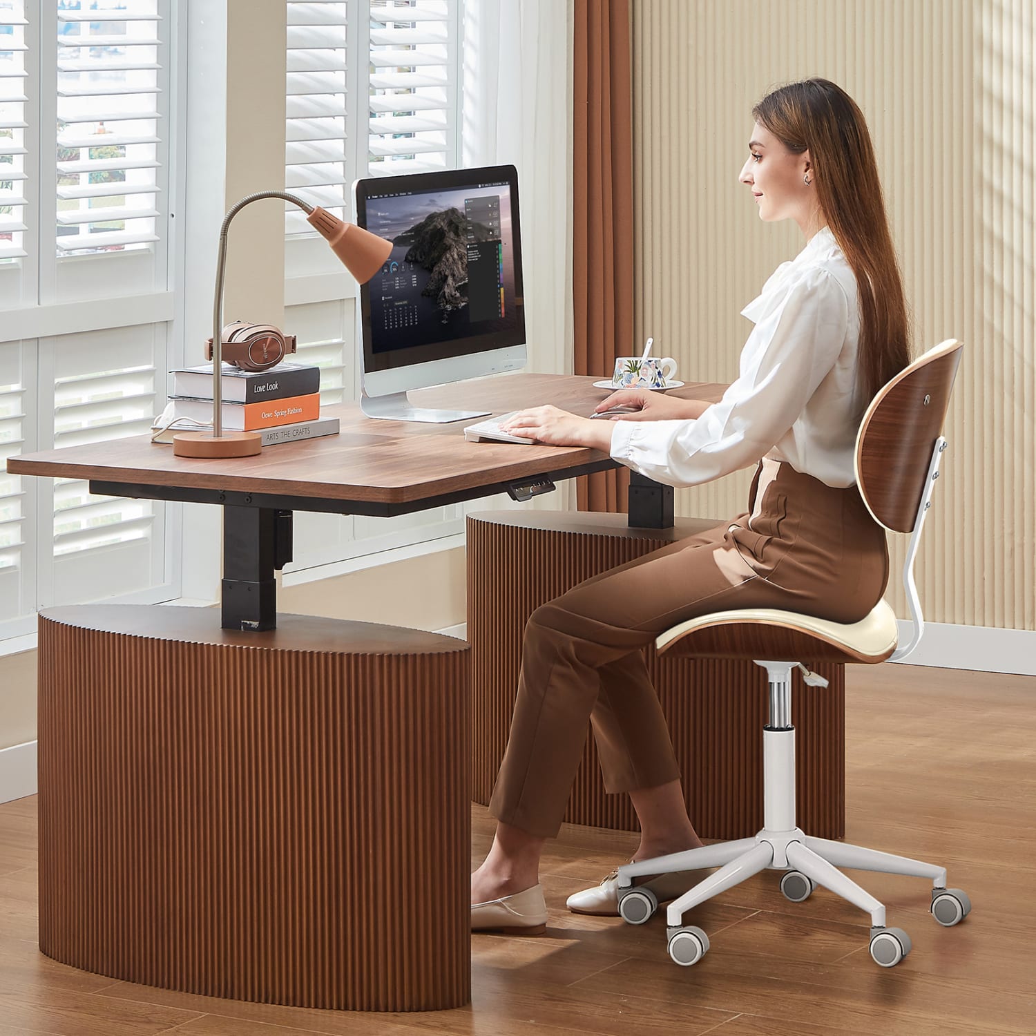 Bestier Ergonomic Faux Leather Mid-Back Armless Office Task Chair With Swivel Curved Seat, White - Image 3