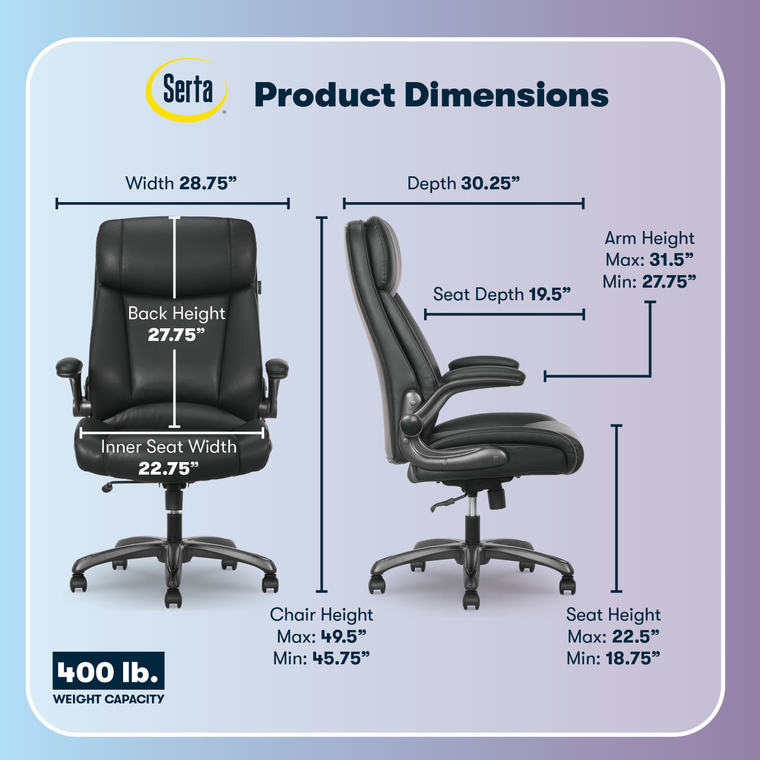Serta® Torrington Ergonomic High-Back Faux Leather Big & Tall Executive Office Chair, Black, 52399BLK - Image 4