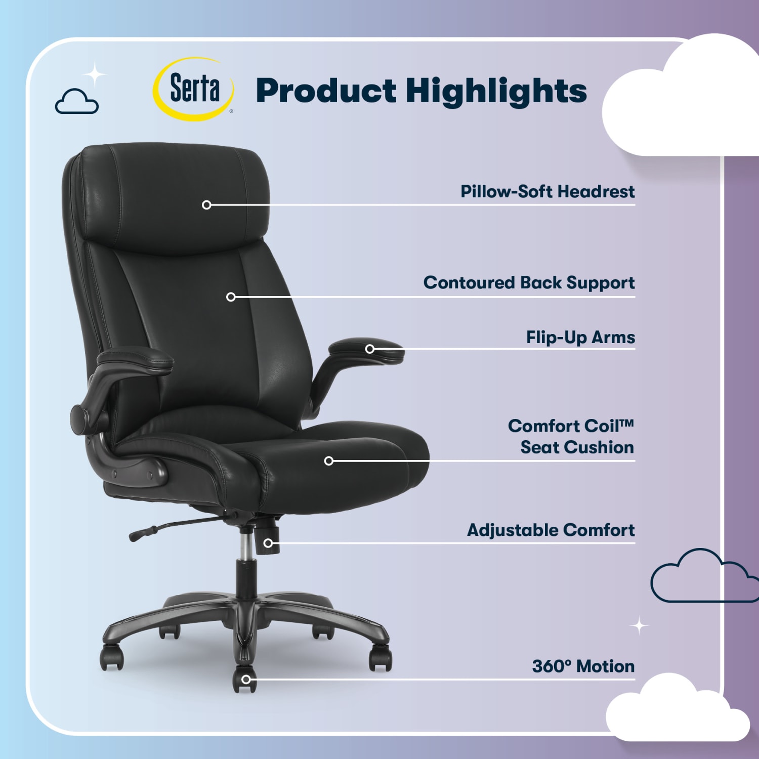 Serta® Torrington Ergonomic High-Back Faux Leather Big & Tall Executive Office Chair, Black, 52399BLK - Image 5