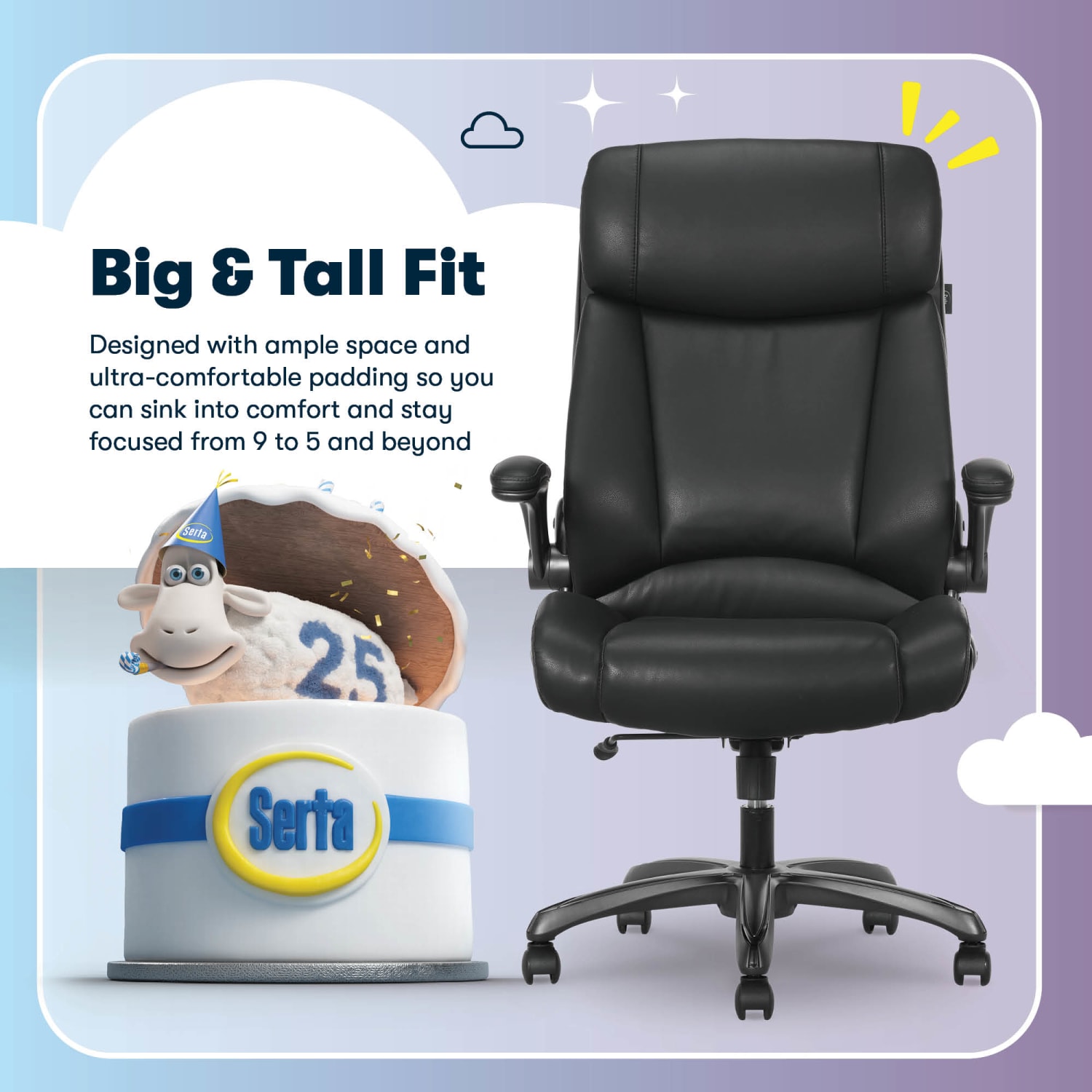 Serta® Torrington Ergonomic High-Back Faux Leather Big & Tall Executive Office Chair, Black, 52399BLK - Image 6