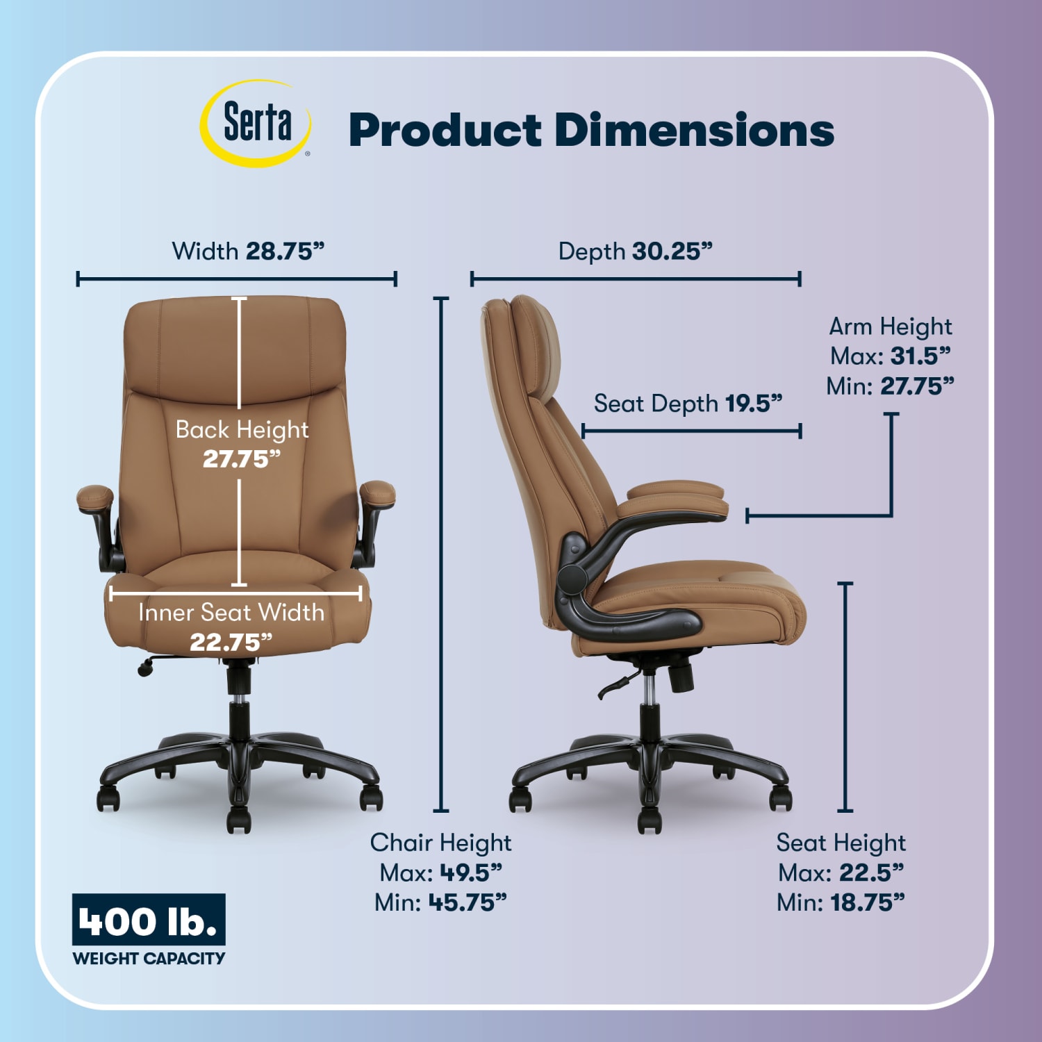 Serta® Torrington Ergonomic High-Back Faux Leather Big & Tall Executive Office Chair, Light Tan - Image 4