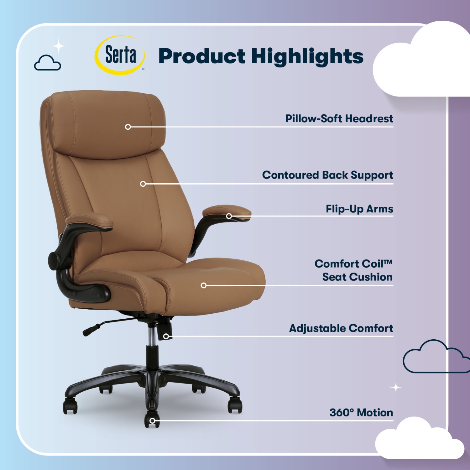 Serta® Torrington Ergonomic High-Back Faux Leather Big & Tall Executive Office Chair, Light Tan - Image 5