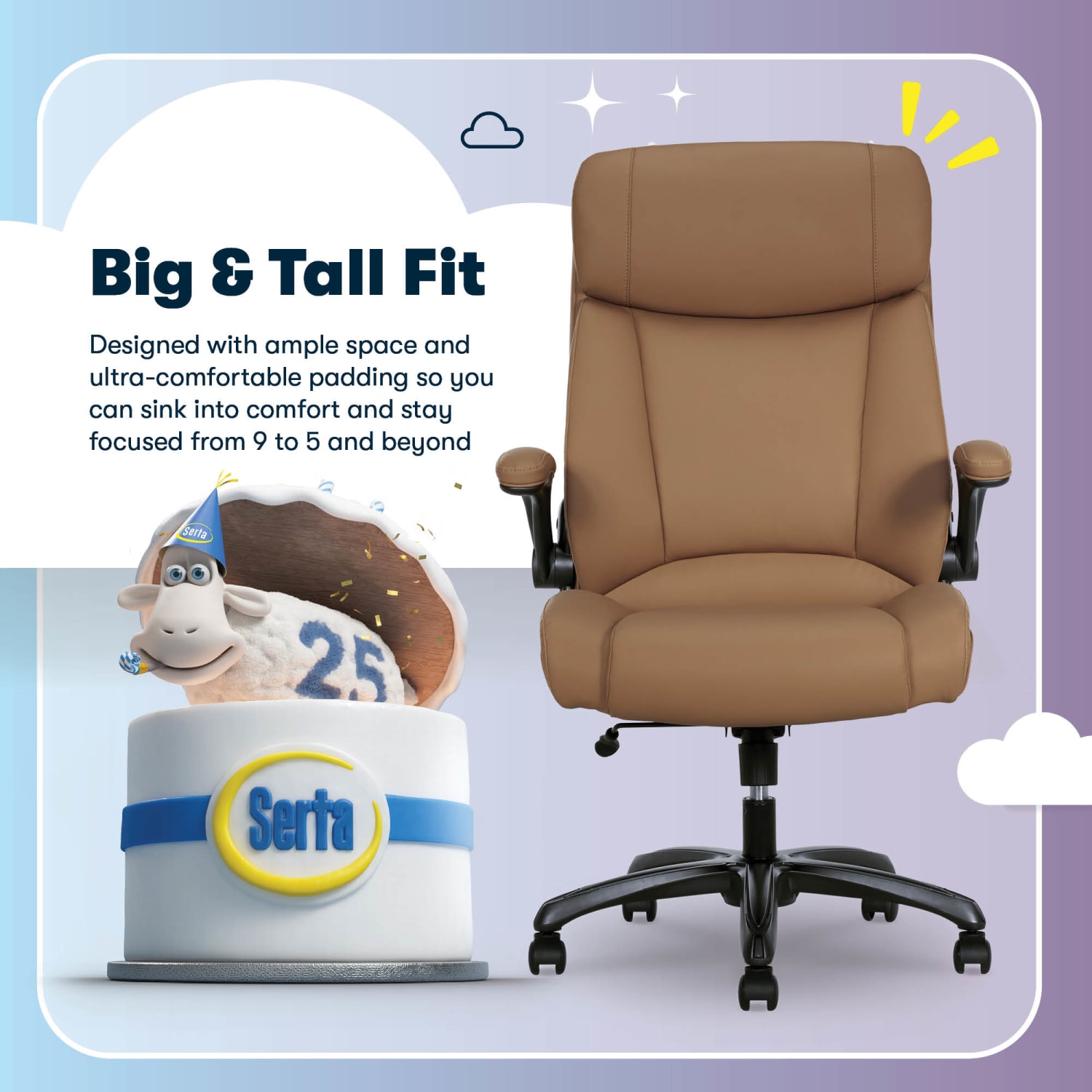 Serta® Torrington Ergonomic High-Back Faux Leather Big & Tall Executive Office Chair, Light Tan - Image 6