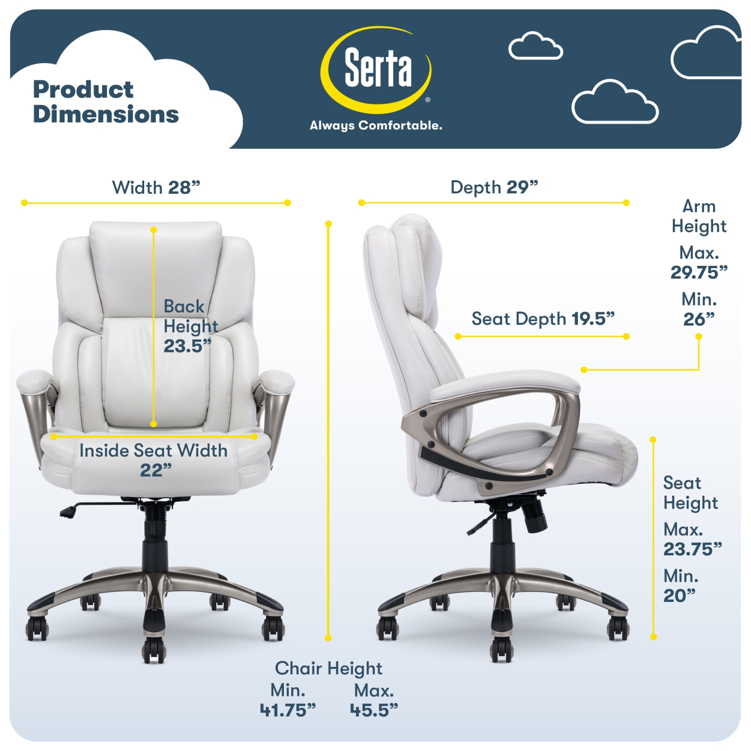Serta Garret Ergonomic Bonded Leather HighBack Executive Chair White PopularChairscom Serta Garret Ergonomic Bonded Leather High Back Executive Chair White PopularChairscom