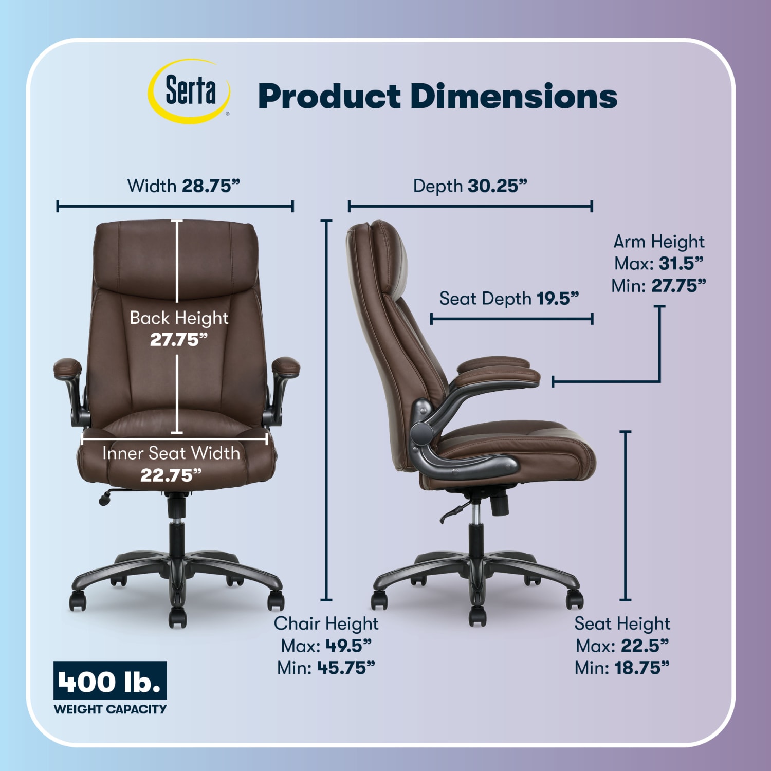 Serta® Torrington Ergonomic High-Back Faux Leather Big & Tall Executive Office Chair, Dark Walnut Brown - Image 4