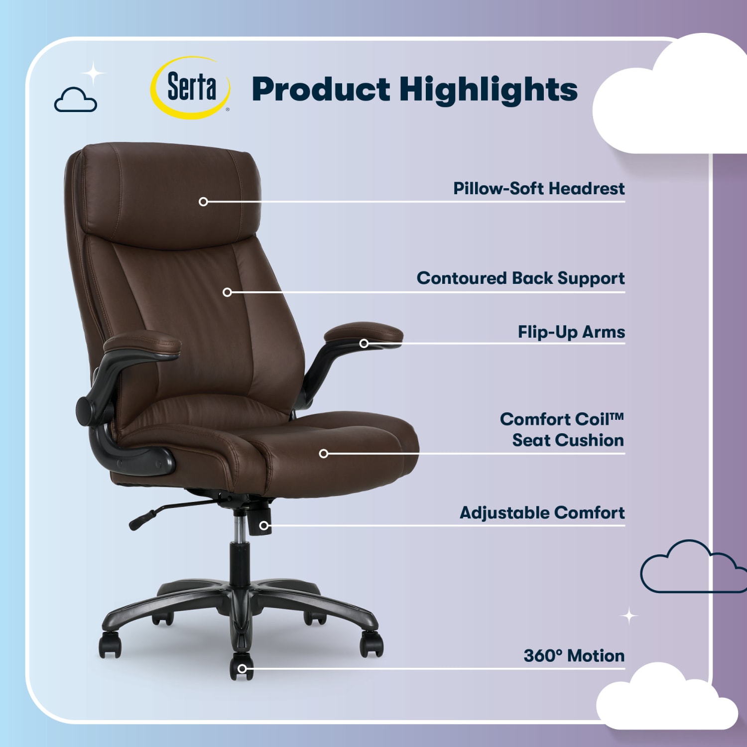 Serta® Torrington Ergonomic High-Back Faux Leather Big & Tall Executive Office Chair, Dark Walnut Brown - Image 5