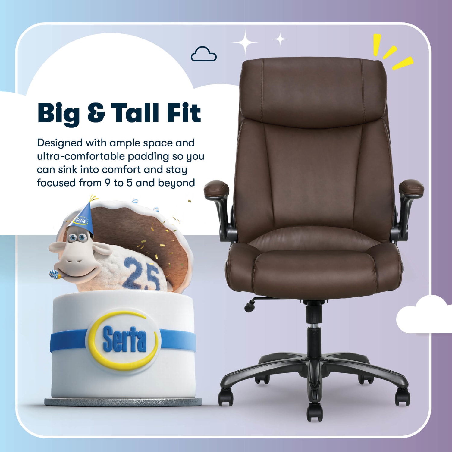 Serta Torrington Ergonomic High-Back Faux Leather Big & Tall Executive Office Chair, Dark Walnut Brown - Image 6
