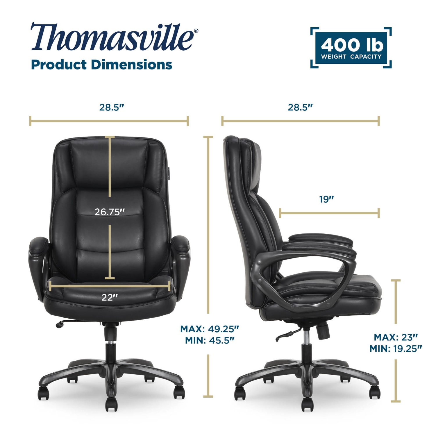 Thomasville Lansing Ergonomic High-Back Faux Leather Big & Tall Office Chair, Black - Image 4