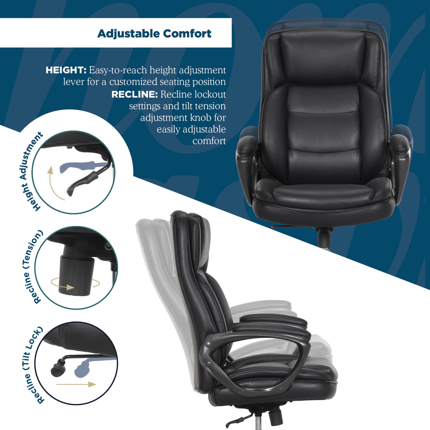 Thomasville® Lansing Ergonomic High-Back Faux Leather Big & Tall Office Chair, Black - Image 7