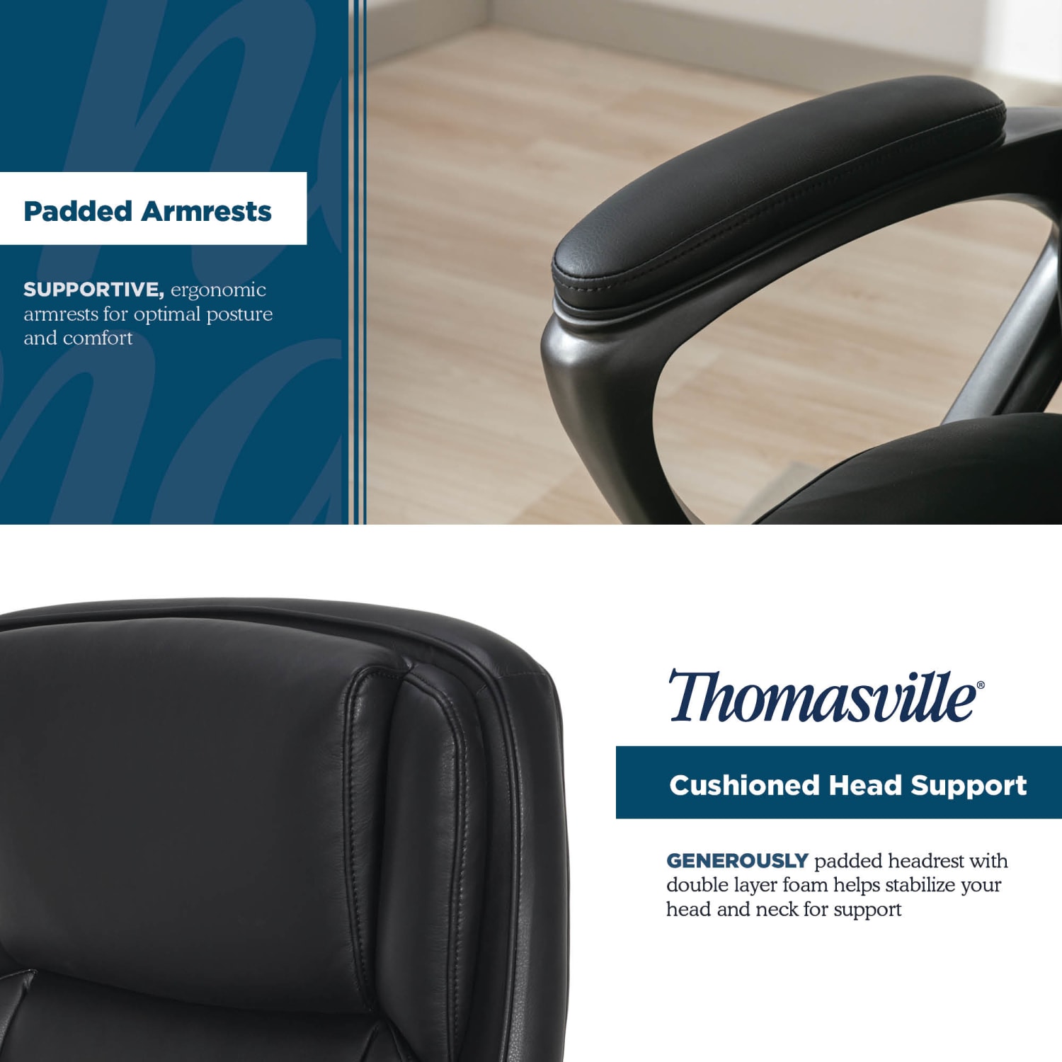 Thomasville® Lansing Ergonomic High-Back Faux Leather Big & Tall Office Chair, Black - Image 9