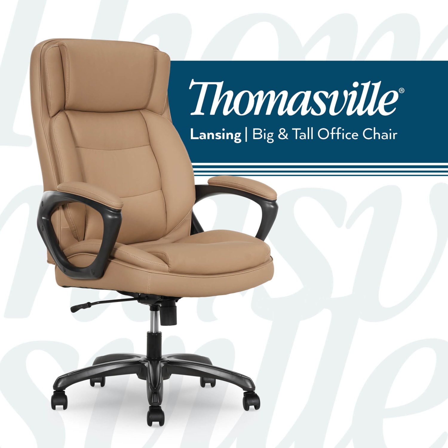 Thomasville Lansing Ergonomic High-Back Faux Leather Big & Tall Executive Office Chair, Light Tan - Image 3