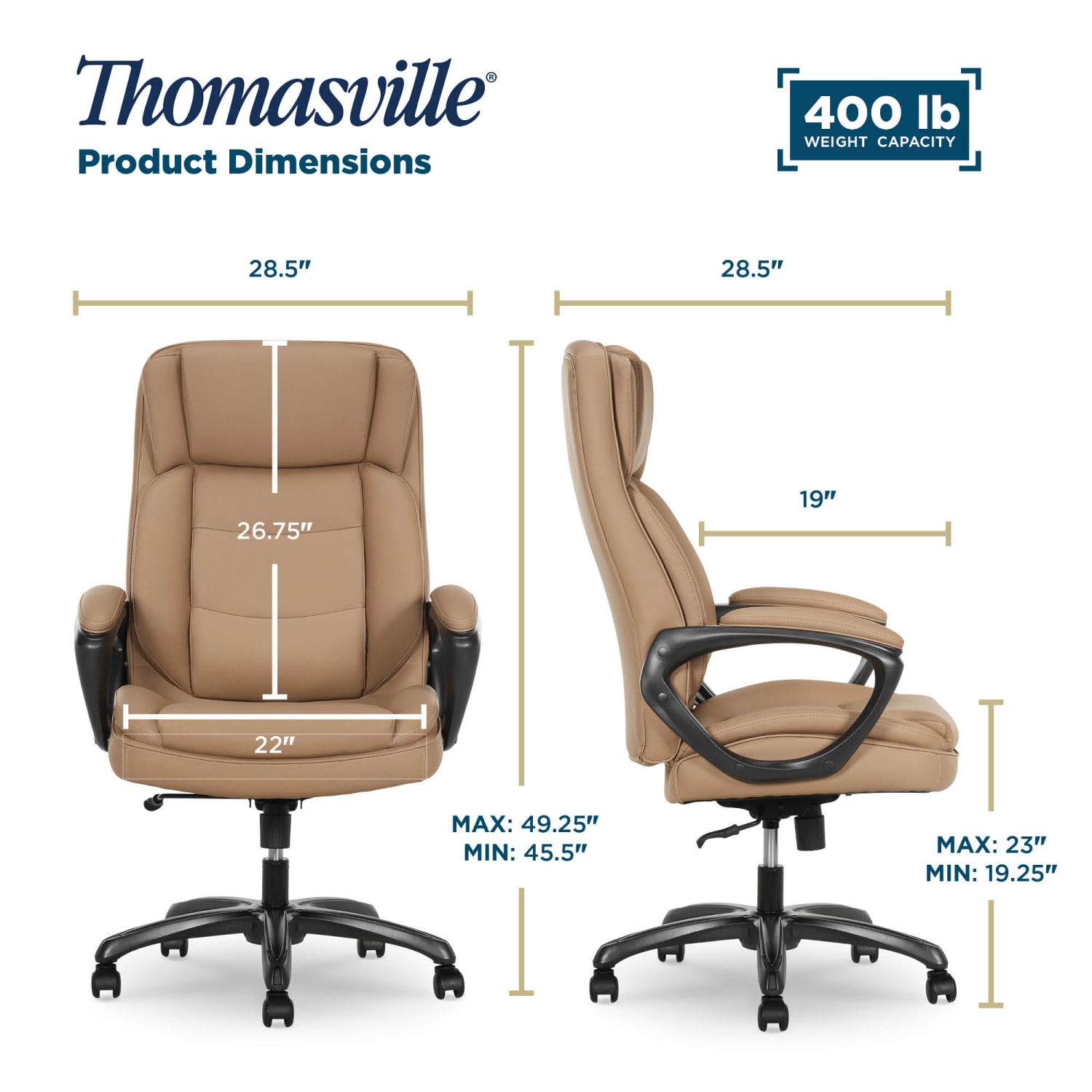 Thomasville® Lansing Ergonomic High-Back Faux Leather Big & Tall Executive Office Chair, Light Tan - Image 4