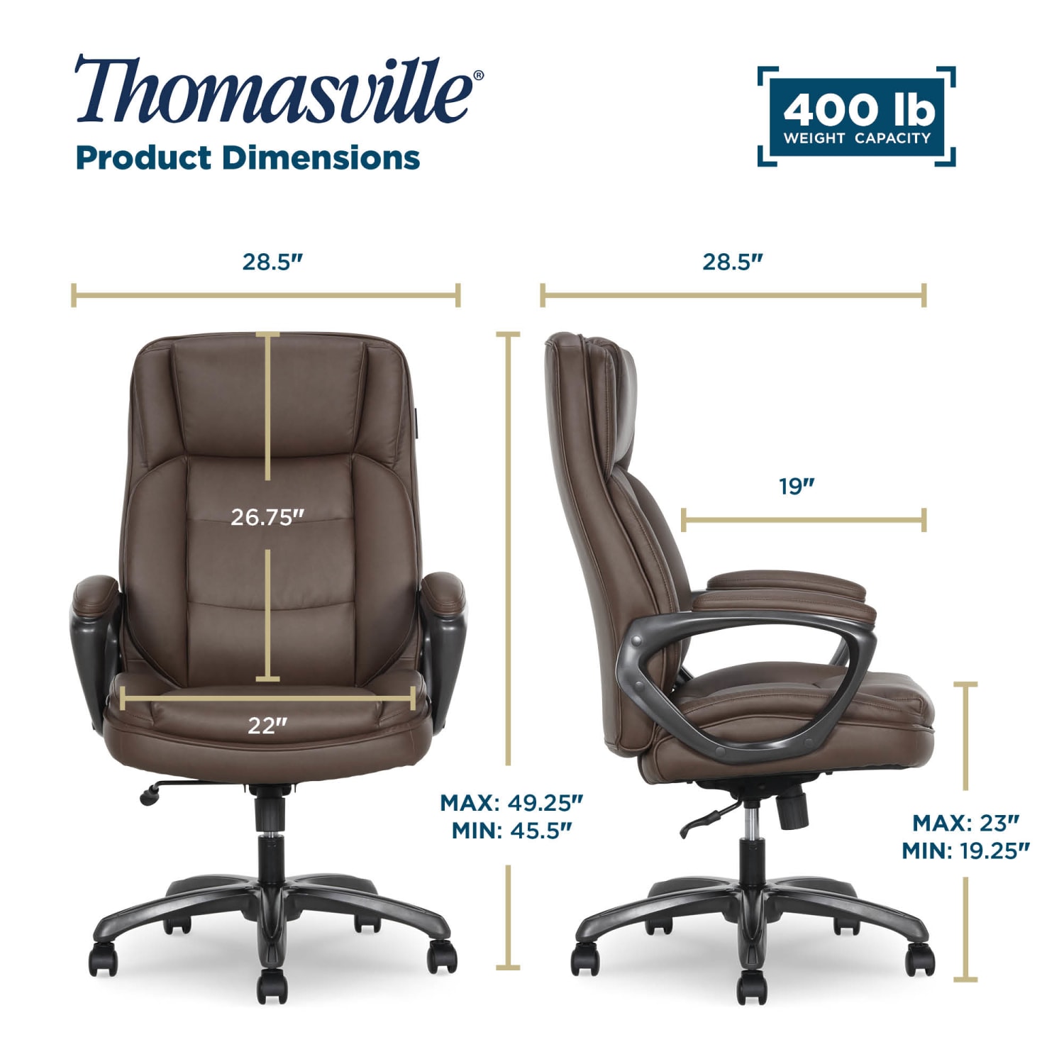 Thomasville® Lansing Ergonomic High-Back Faux Leather Big & Tall Executive Office Chair, Dark Brown - Image 4