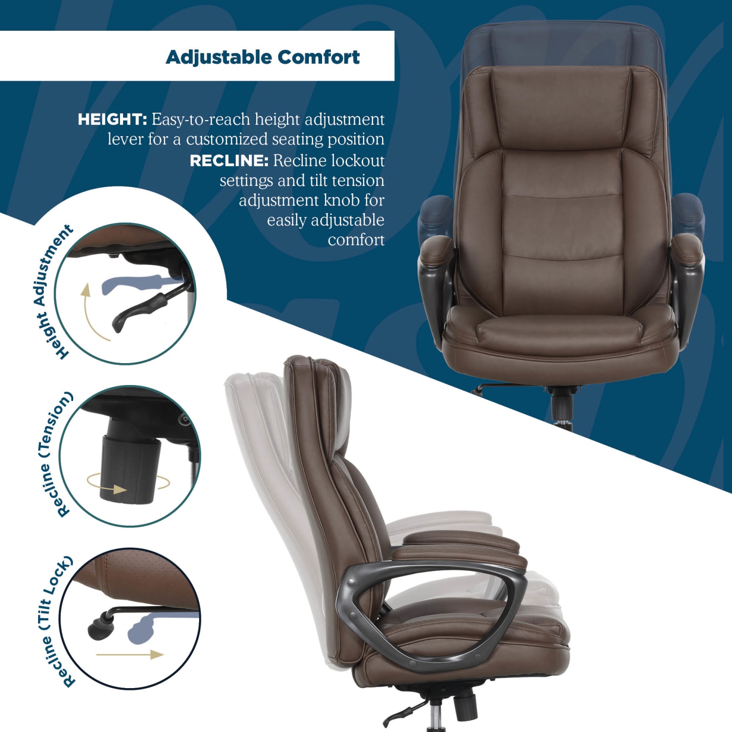 Thomasville® Lansing Ergonomic High-Back Faux Leather Big & Tall Executive Office Chair, Dark Brown - Image 7