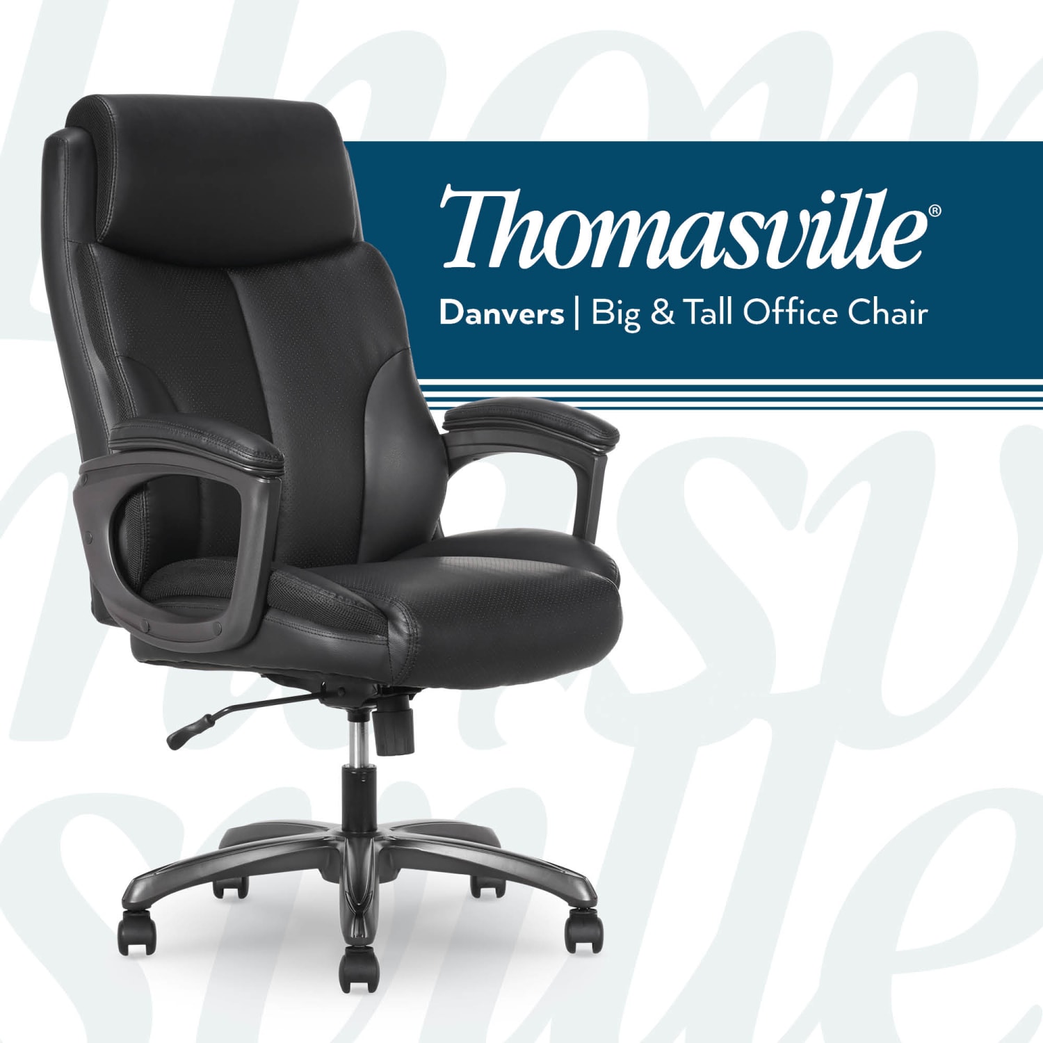 Thomasville Danvers Ergonomic High-Back Faux Leather Big & Tall Executive Office Chair, Black - Image 3
