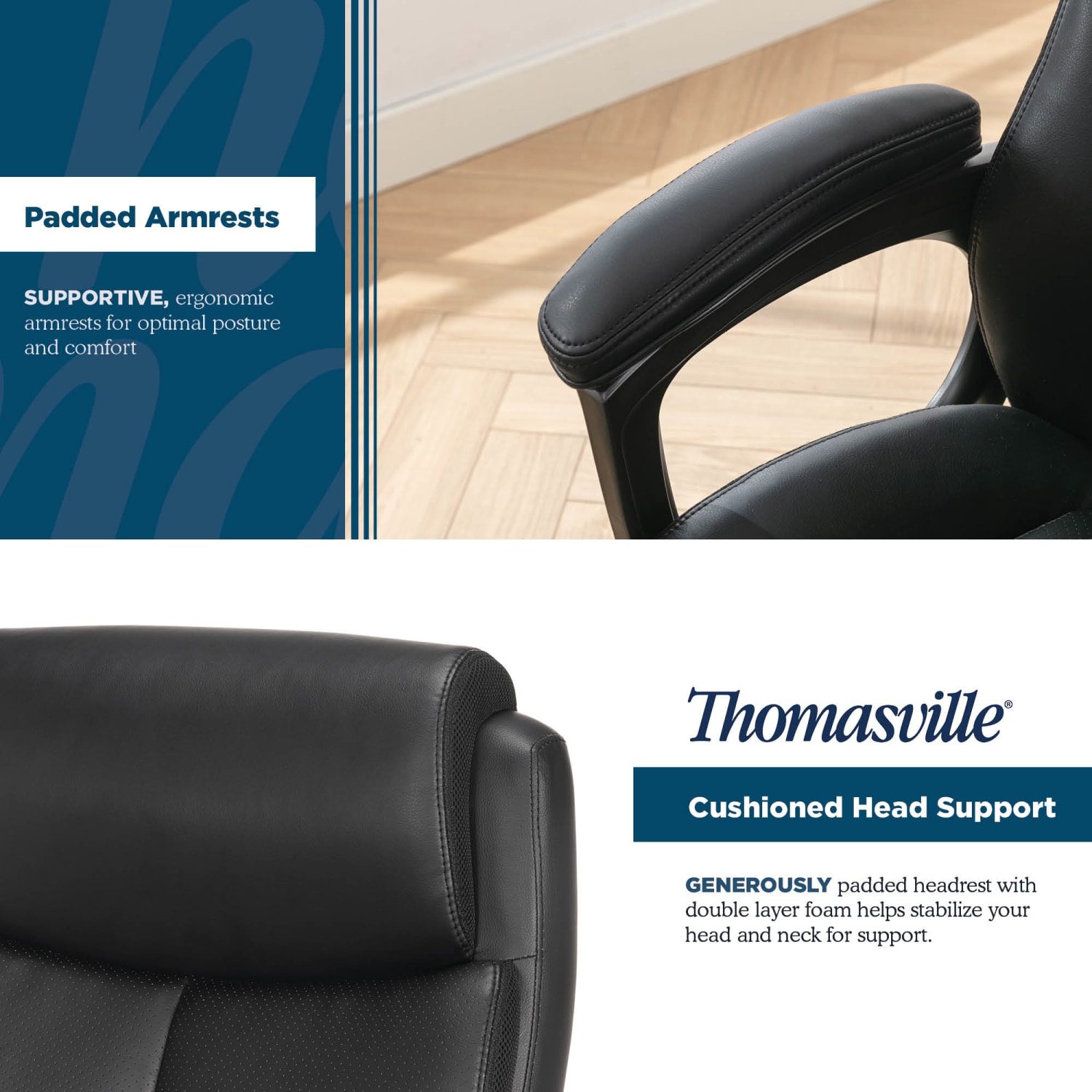 Thomasville® Danvers Ergonomic High-Back Faux Leather Big & Tall Executive Office Chair, Black - Image 7