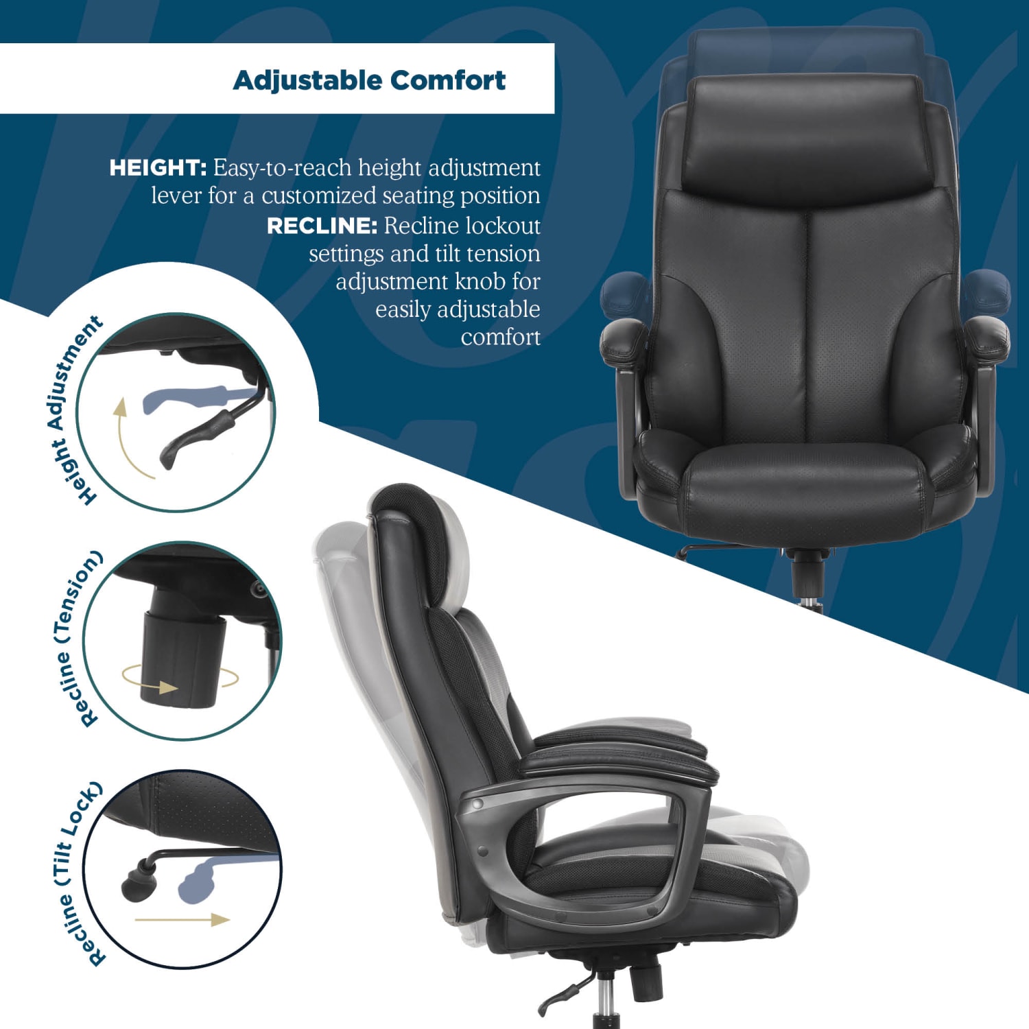 Thomasville® Danvers Ergonomic High-Back Faux Leather Big & Tall Executive Office Chair, Black - Image 8