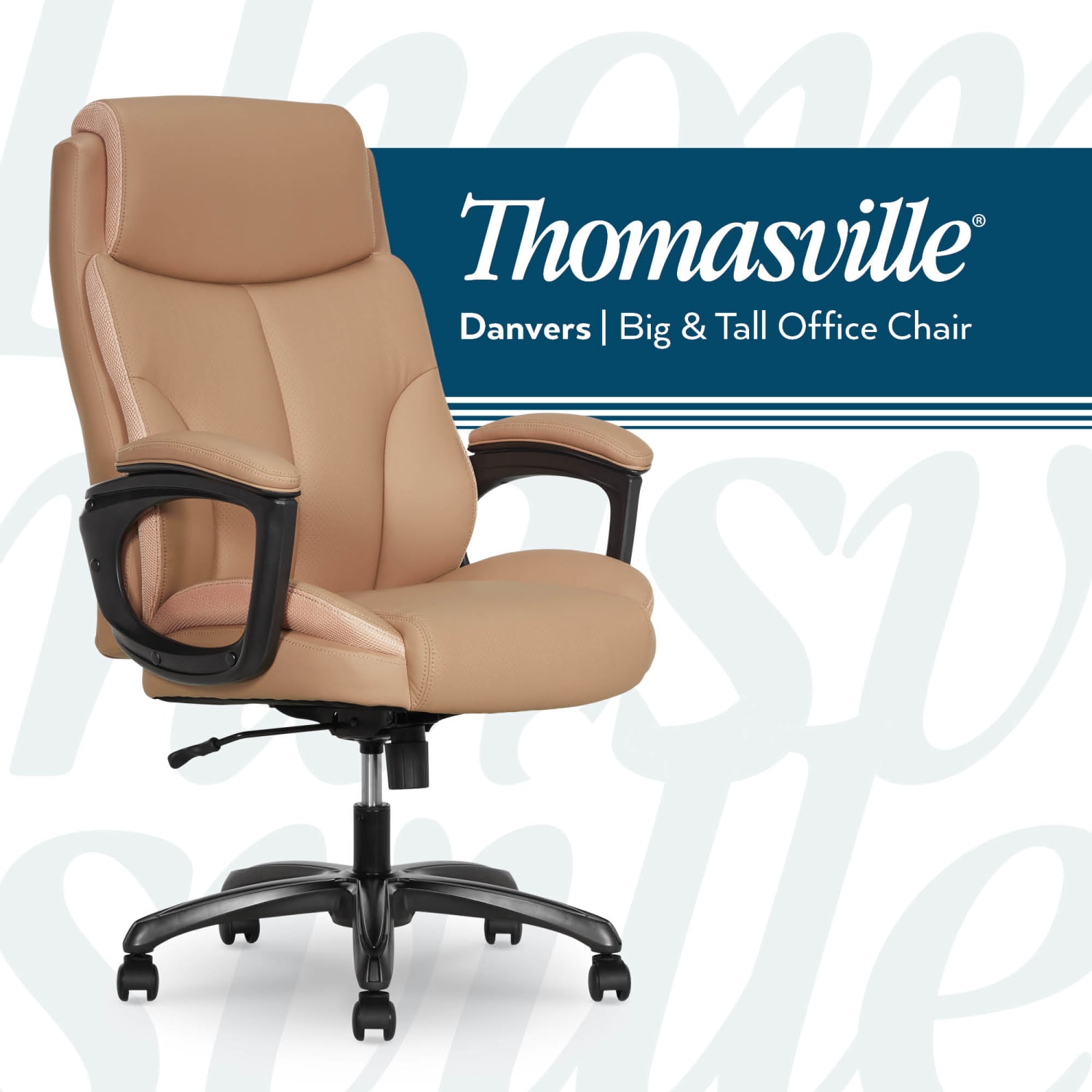 Thomasville Danvers Ergonomic High-Back Faux Leather Big & Tall Executive Office Chair, Tan - Image 3