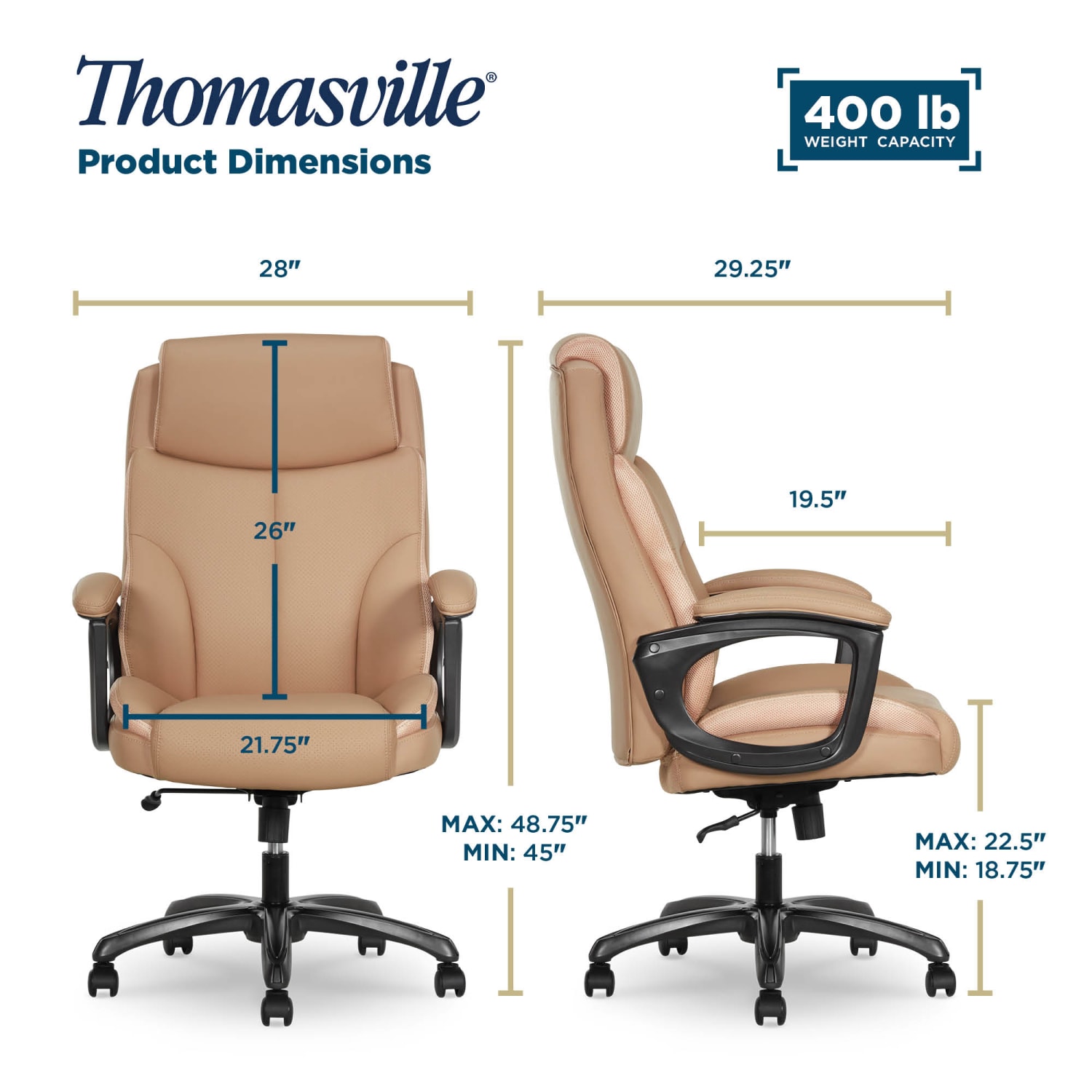 Thomasville® Danvers Ergonomic High-Back Faux Leather Big & Tall Executive Office Chair, Tan - Image 4