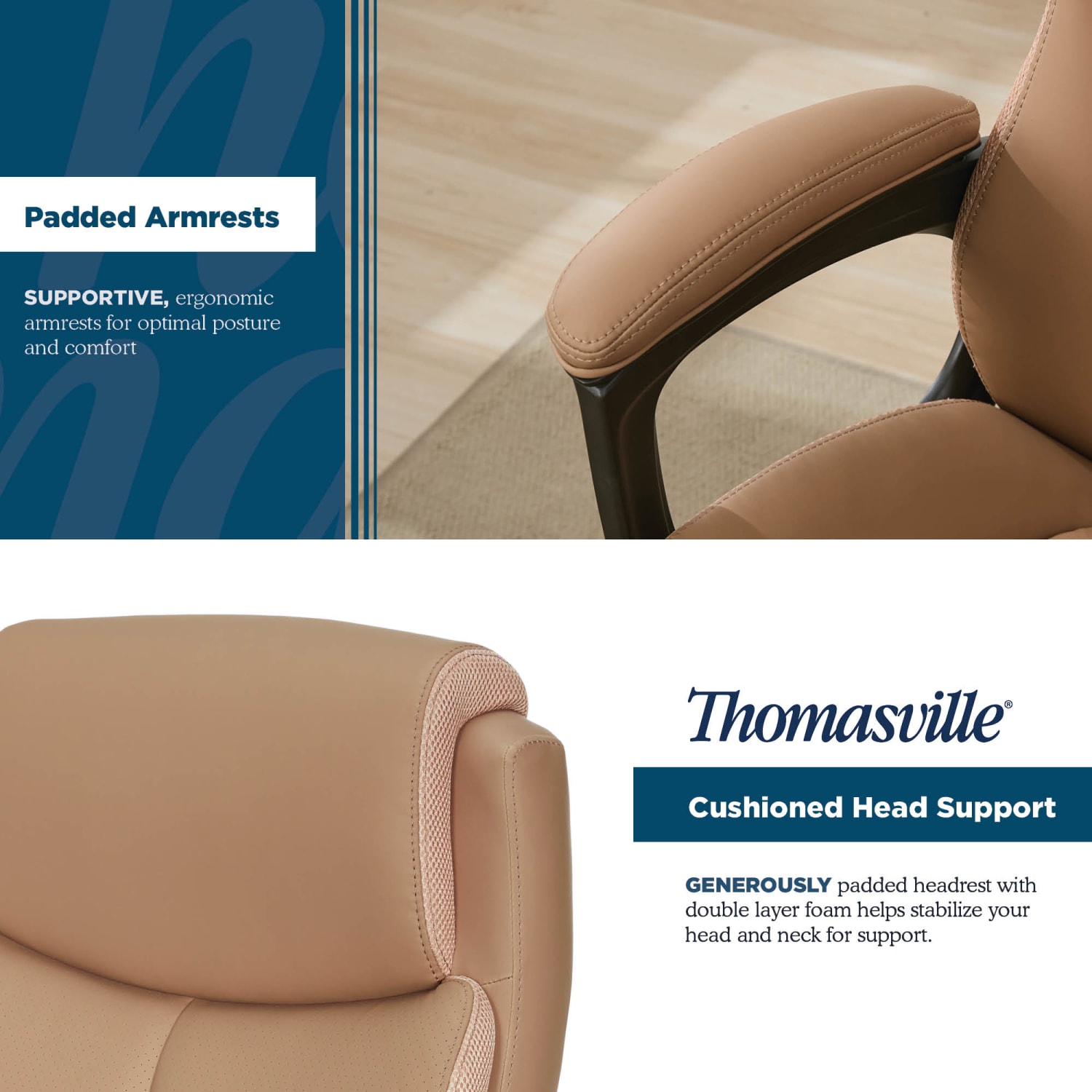 Thomasville® Danvers Ergonomic High-Back Faux Leather Big & Tall Executive Office Chair, Tan - Image 7