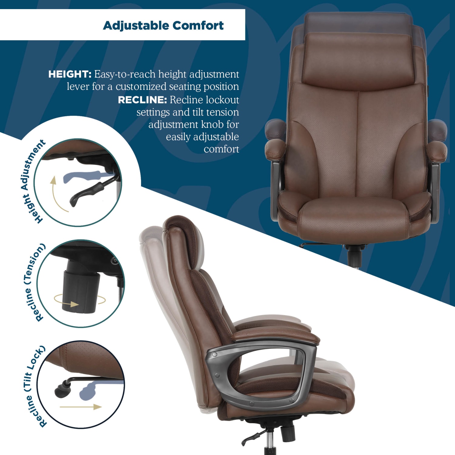 Thomasville® Danvers Ergonomic High-Back Faux Leather Big & Tall Executive Office Chair, Dark Brown - Image 7