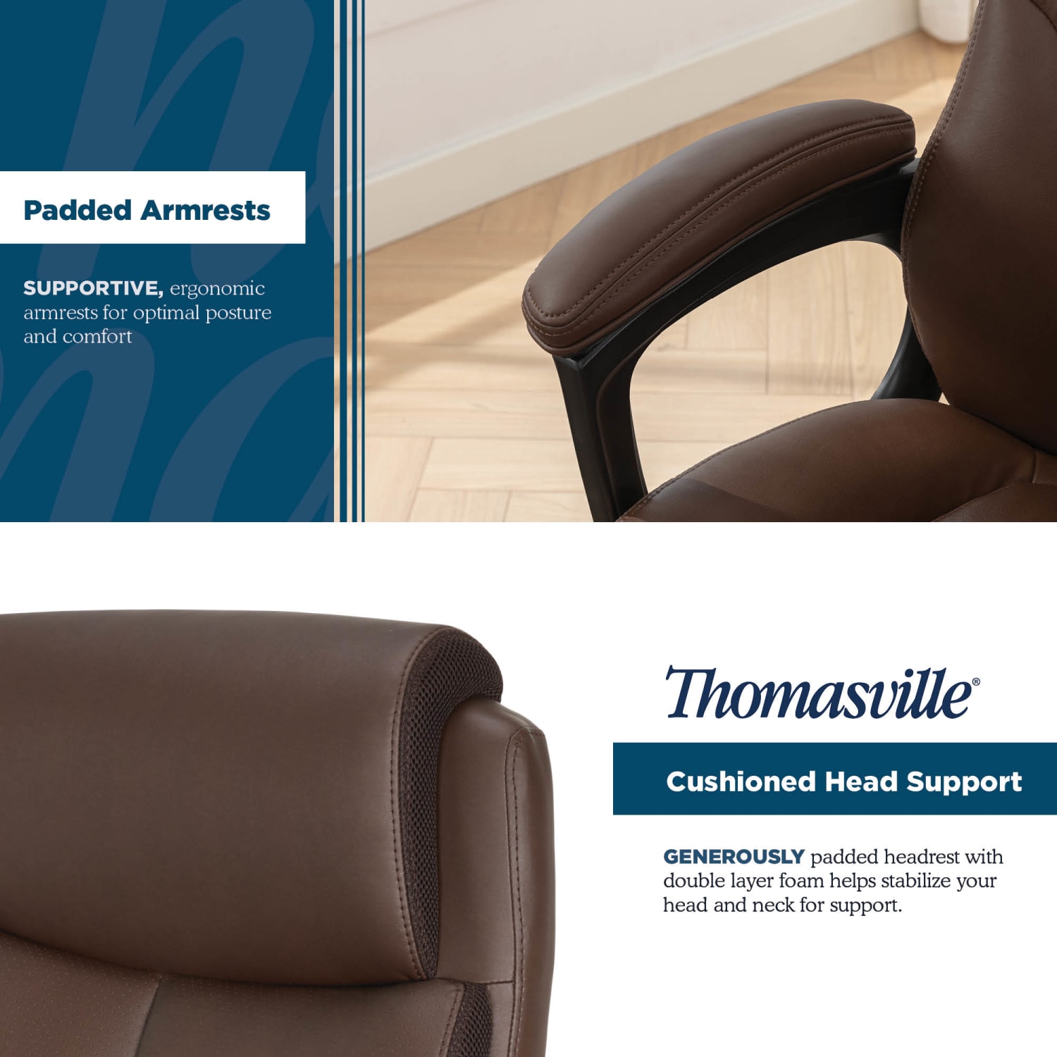 Thomasville® Danvers Ergonomic High-Back Faux Leather Big & Tall Executive Office Chair, Dark Brown - Image 9