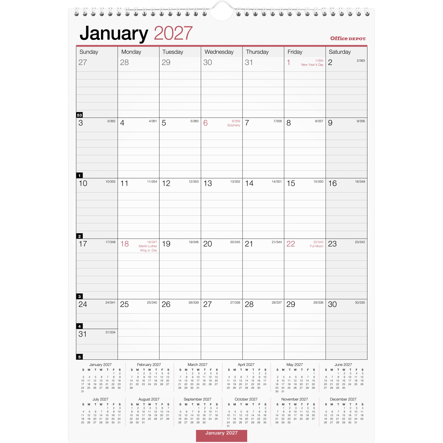 Office Depot Brand Monthly Wall Calendar, 12in x 17in, White, January 2027 to December 2027, OD30162827 - Image 4