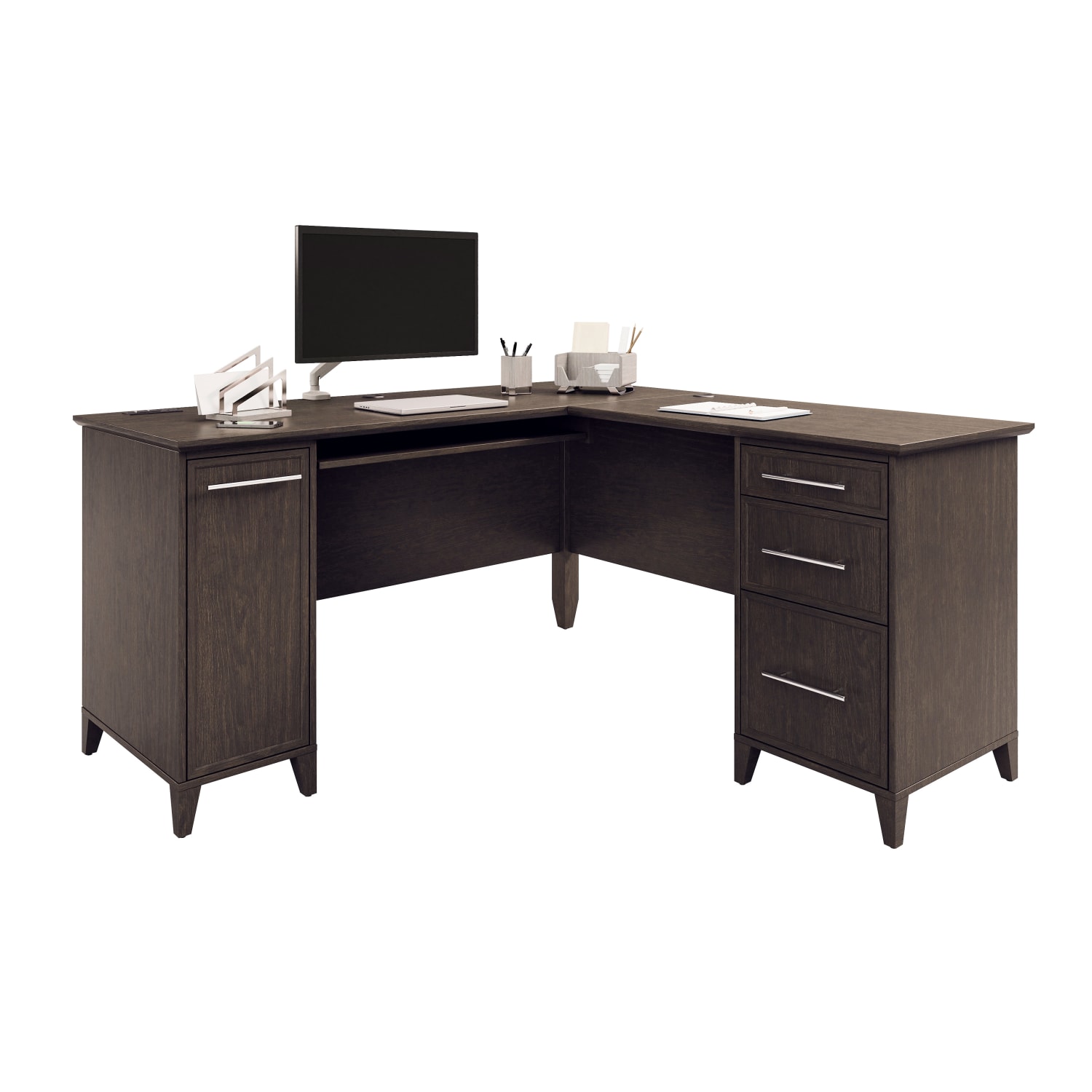 Realspace Koru 60inW L-Shaped Corner Computer Desk With Integrated Power & Charging, Espresso Oak, BIFMA Compliant - Image 3