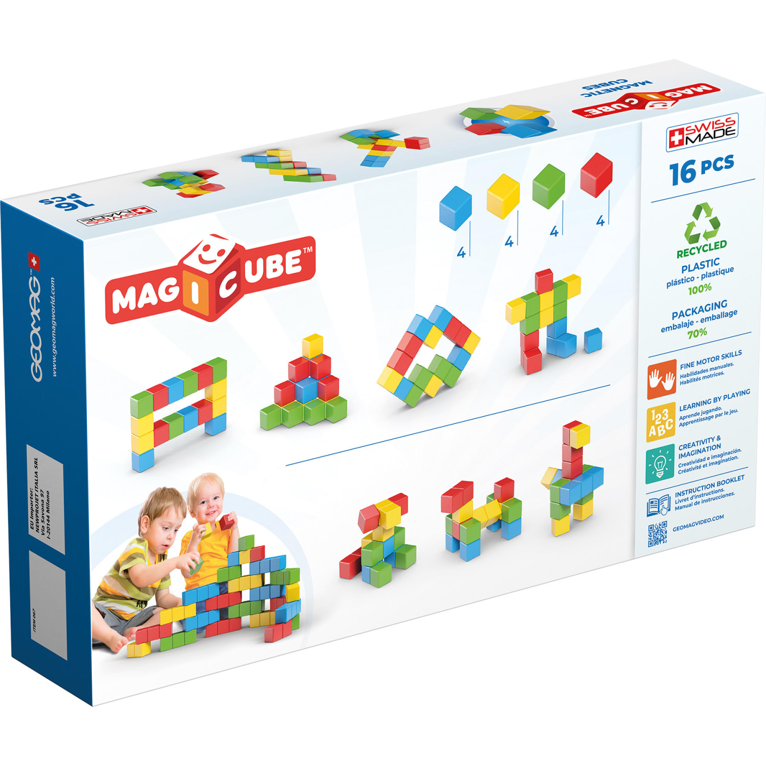 Geomag Magicubes Magnetic Building Blocks, Full Color Try Me Recycled, 16 Pieces - Image 4