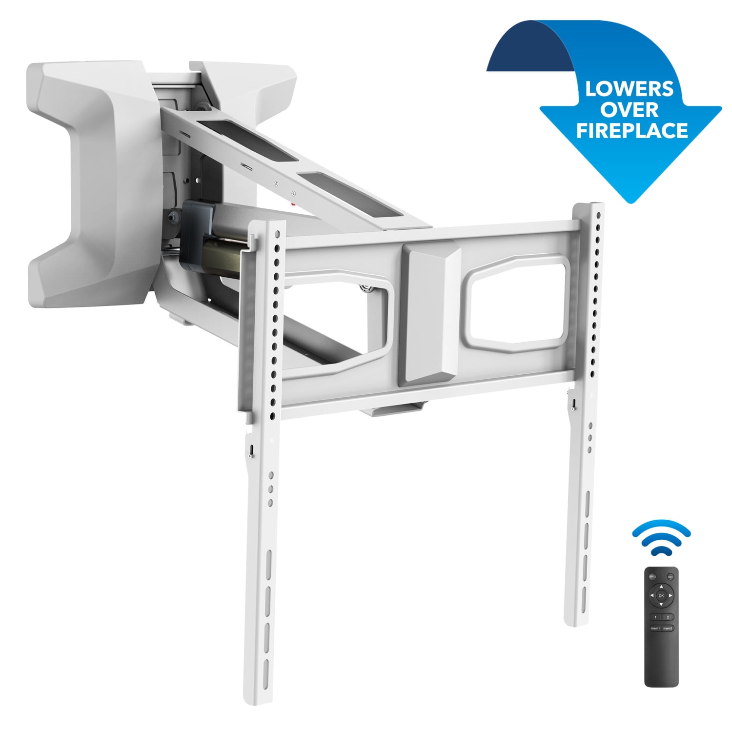 Mount-It! Motorized Steel Fireplace TV Wall Mount for 40-70in TVs, 6-3/4inH x 21inW x 28-1/2inD, White - Image 3