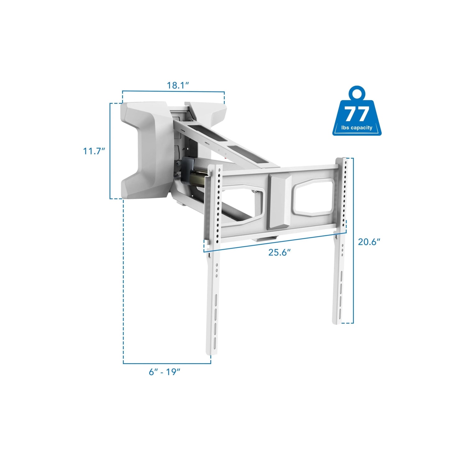 Mount-It! Motorized Steel Fireplace TV Wall Mount for 40-70in TVs, 6-3/4inH x 21inW x 28-1/2inD, White - Image 4