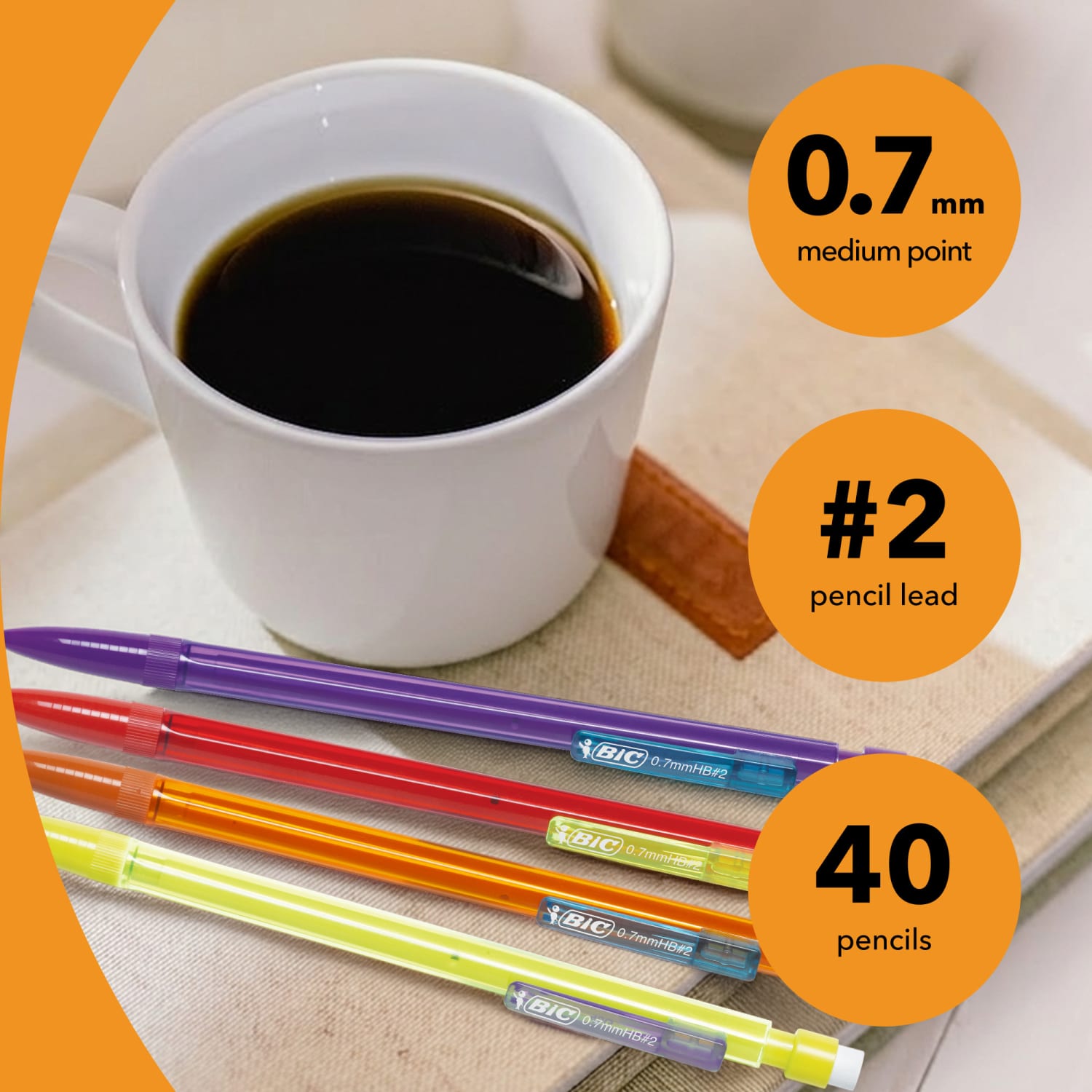 BIC Xtra Smooth Mechanical Pencils, Bright Edition, No. 2, Medium Point, 0.7 mm, Assorted Bright Barrels, Pack Of 40 Pencils - Image 4
