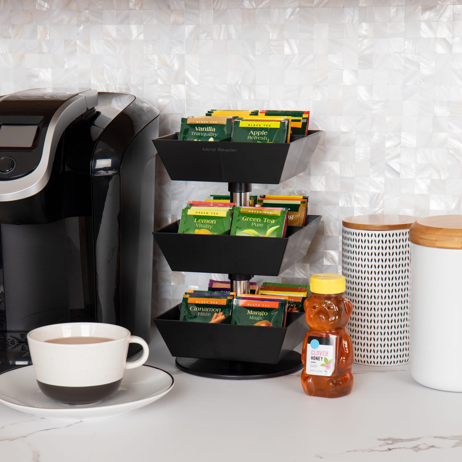 Mind Reader 3-Tier/12-Compartment Tea Carousel Countertop Organizer, 11-1/2inH x 6-3/4inW x 6-3/4inD, Black - Image 4