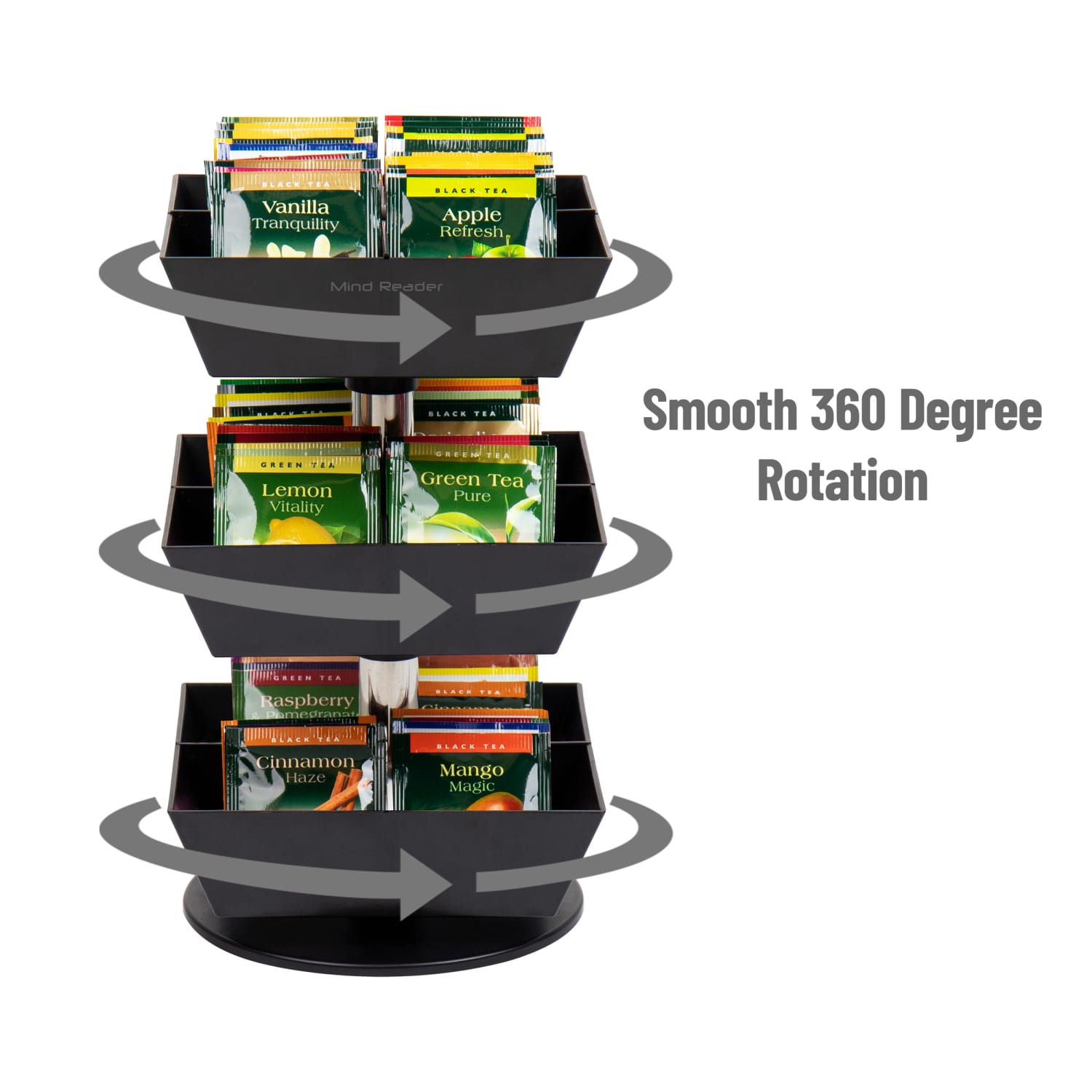 Mind Reader 3-Tier/12-Compartment Tea Carousel Countertop Organizer, 11-1/2inH x 6-3/4inW x 6-3/4inD, Black - Image 6